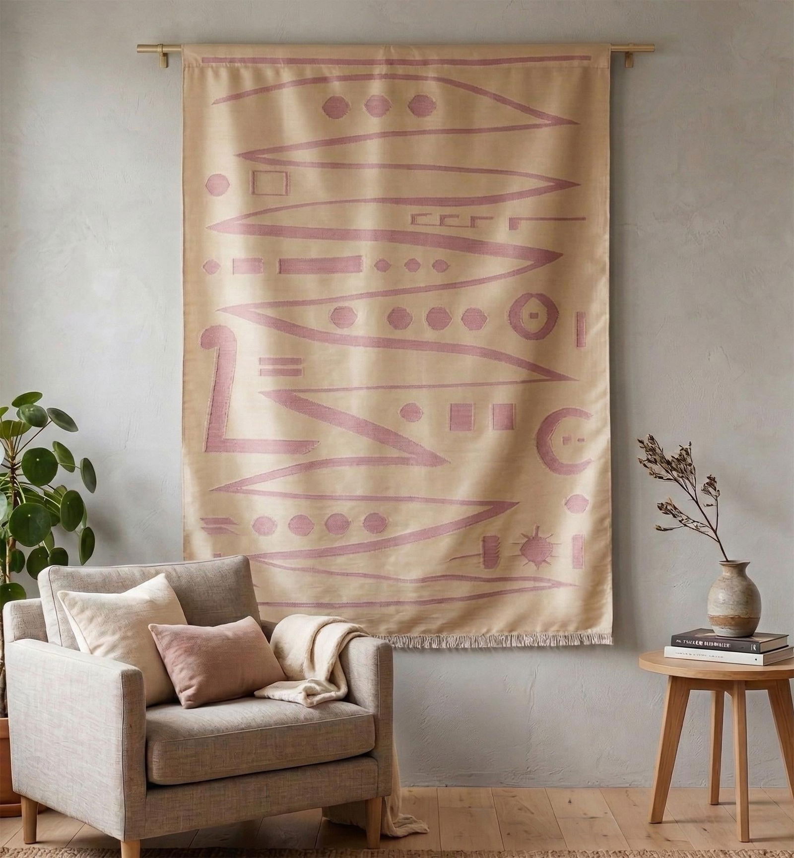 Handmade Modern Silk Rug Paul Klee Inspired Oushak Kilim Modernist Bauhaus Style Pink Beige 4x6 Ft A - 4