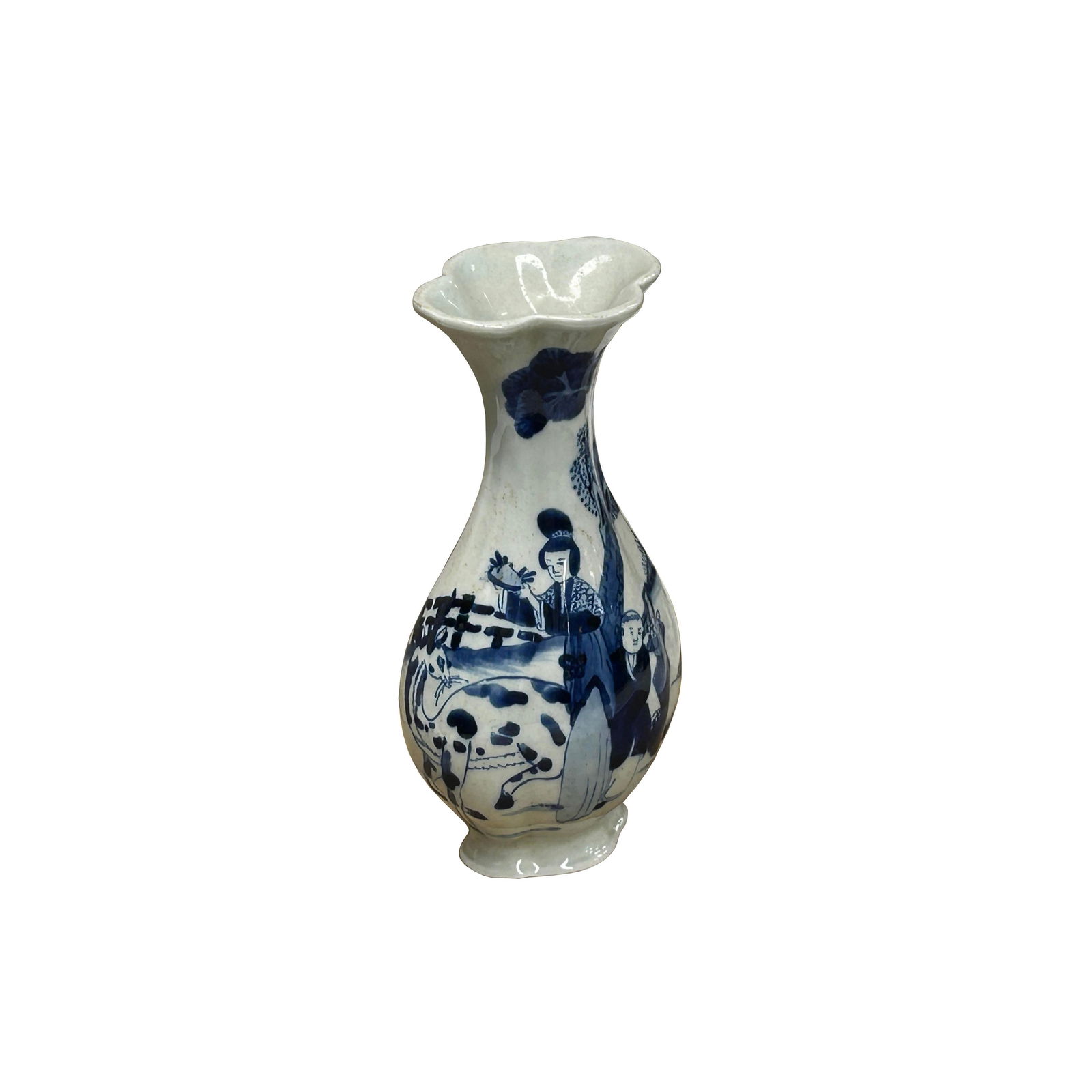 Oriental Small Blue White Scenery Graphic Flower Shape Porcelain Art Vase - 3