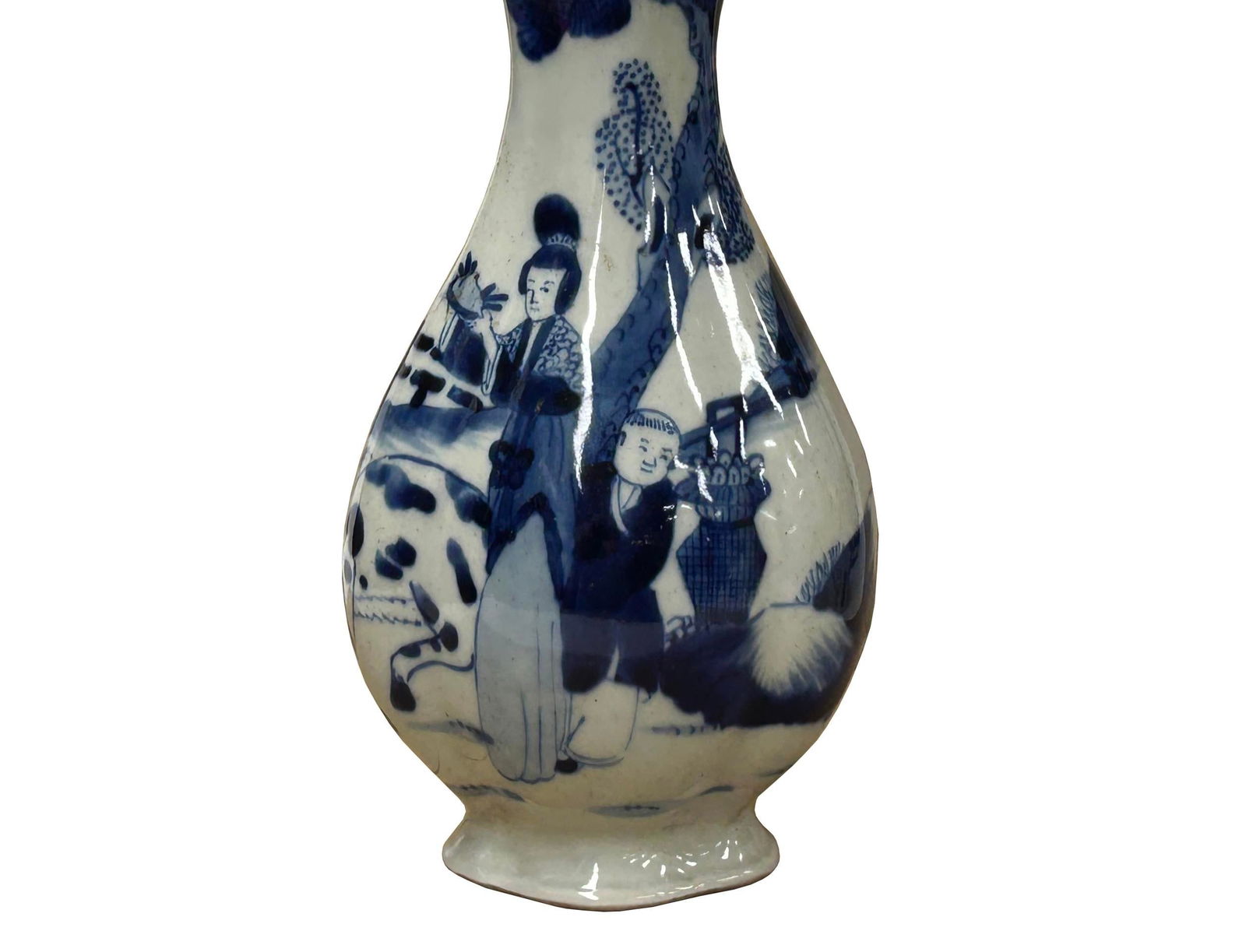 Oriental Small Blue White Scenery Graphic Flower Shape Porcelain Art Vase - 5