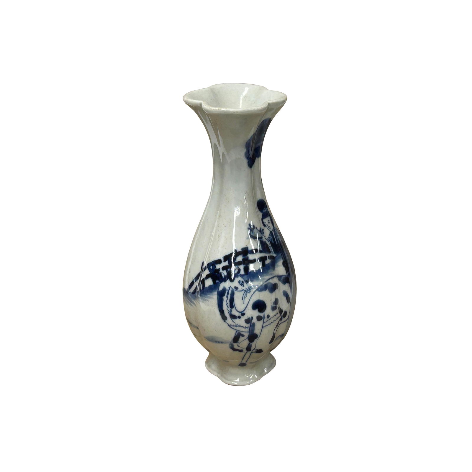 Oriental Small Blue White Scenery Graphic Flower Shape Porcelain Art Vase - 6
