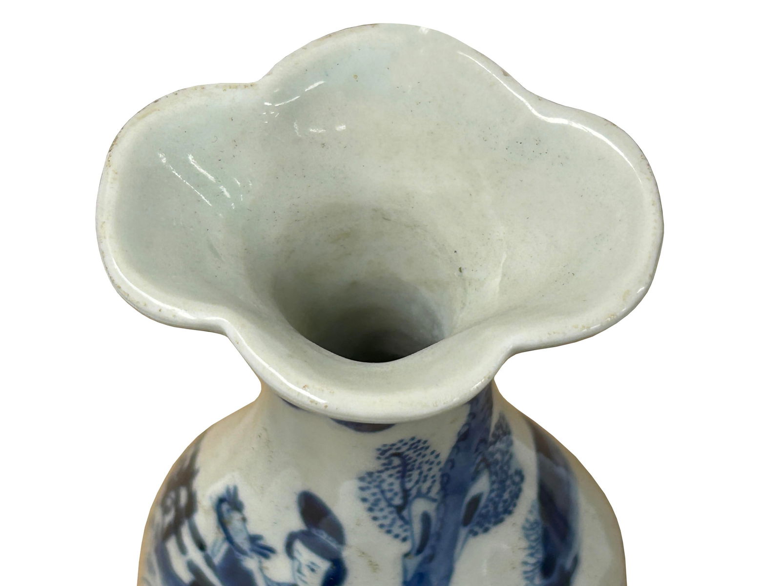 Oriental Small Blue White Scenery Graphic Flower Shape Porcelain Art Vase - 7