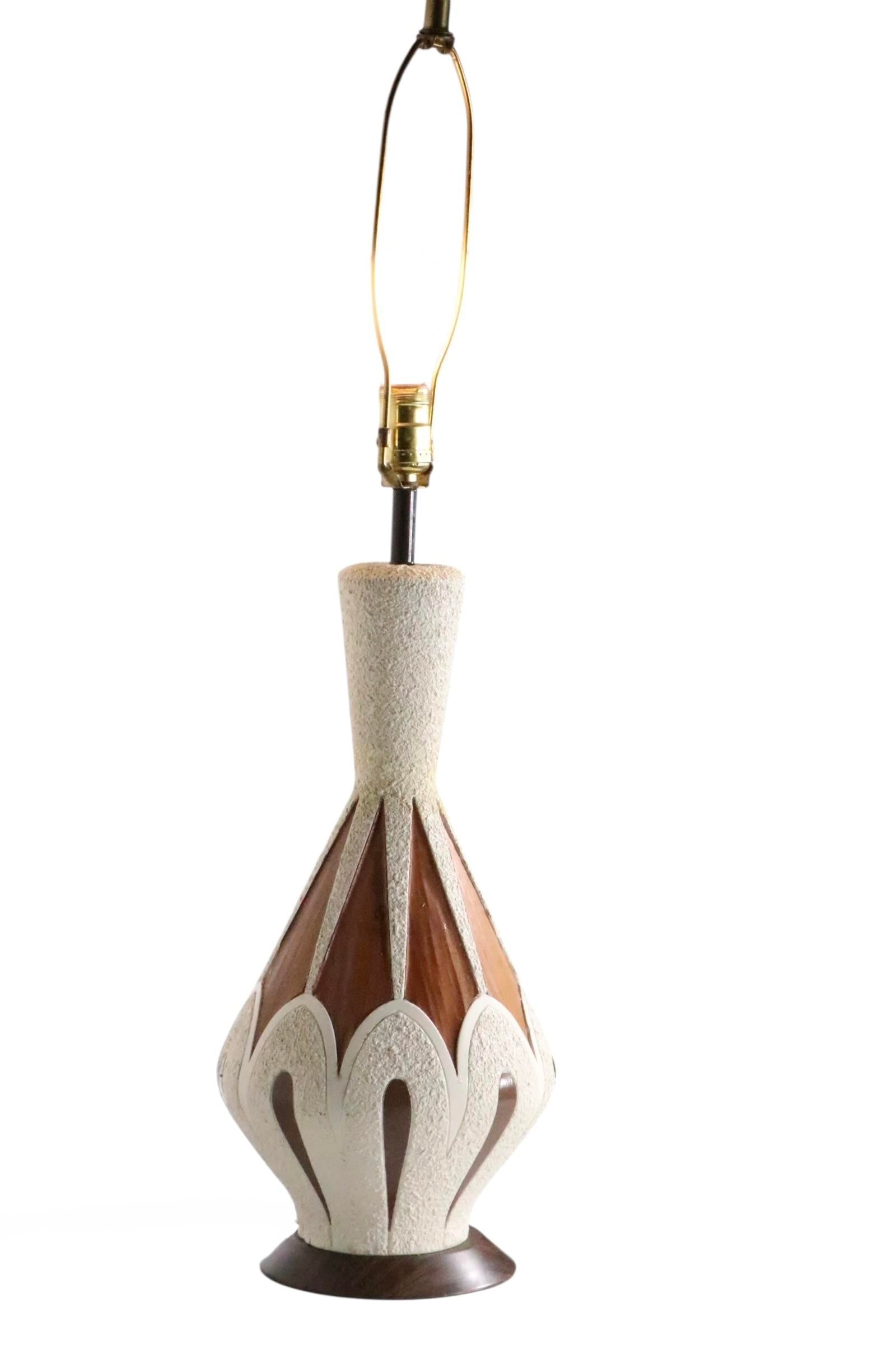 Mid 20th Century Ceramic and Wood Veneer Table Lamps - a Pair - 10