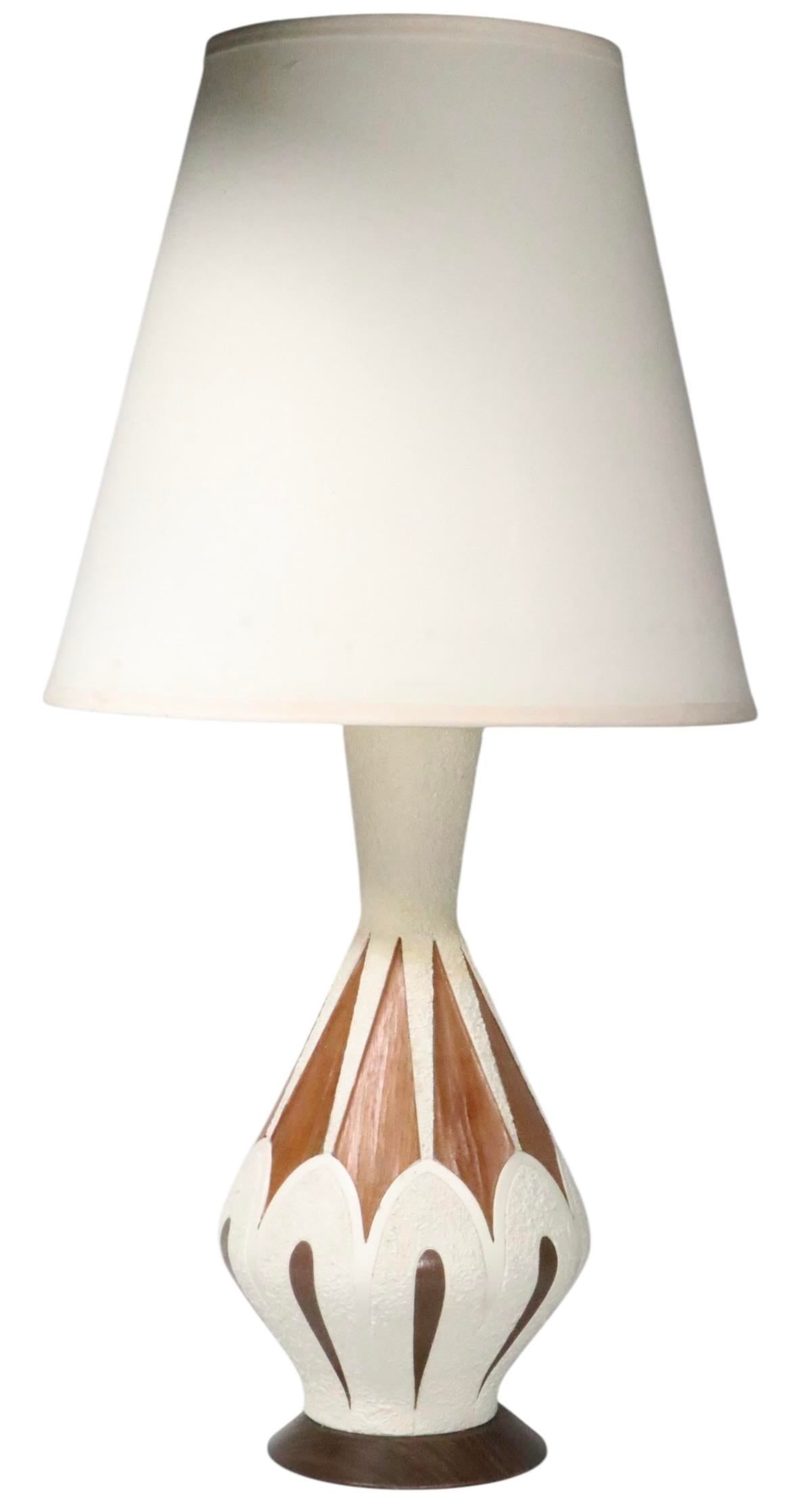 Mid 20th Century Ceramic and Wood Veneer Table Lamps - a Pair - 2