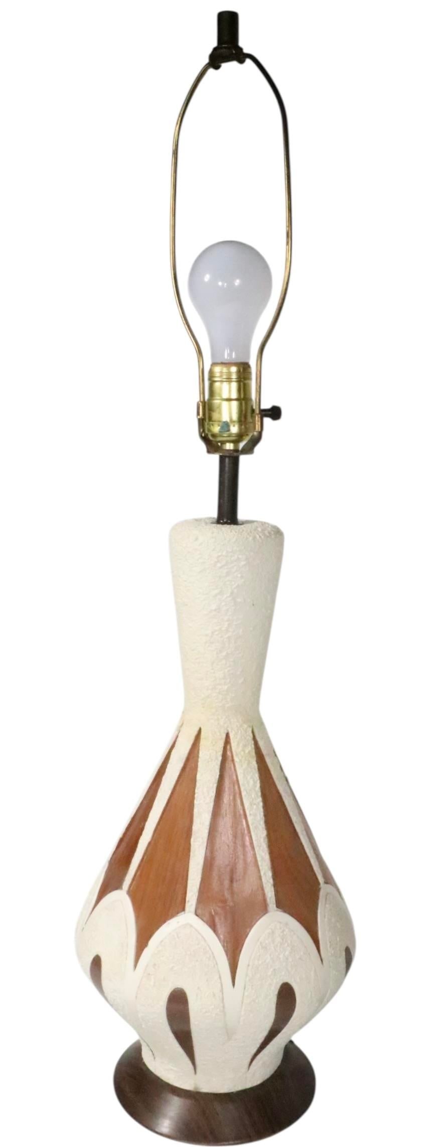 Mid 20th Century Ceramic and Wood Veneer Table Lamps - a Pair - 3