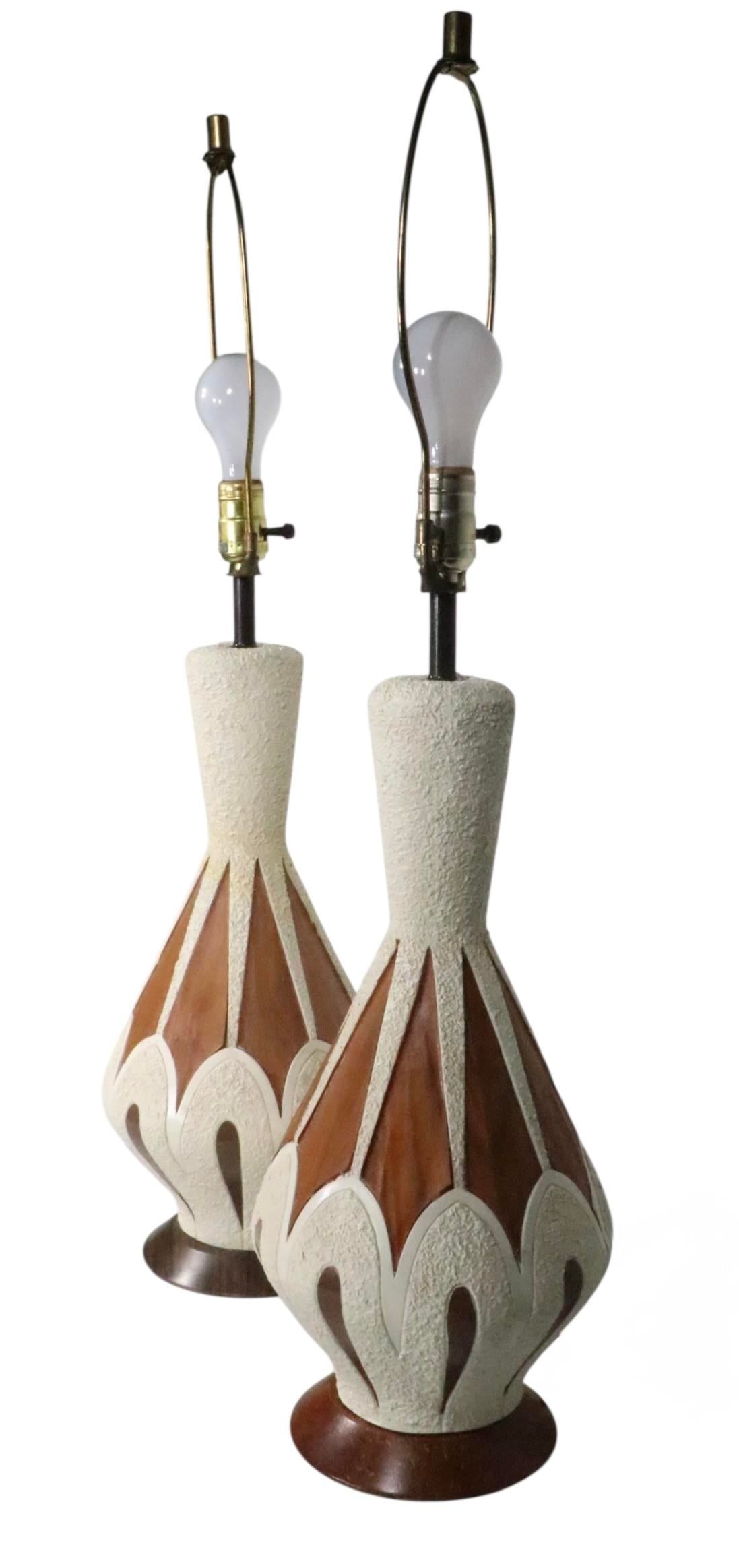 Mid 20th Century Ceramic and Wood Veneer Table Lamps - a Pair - 4