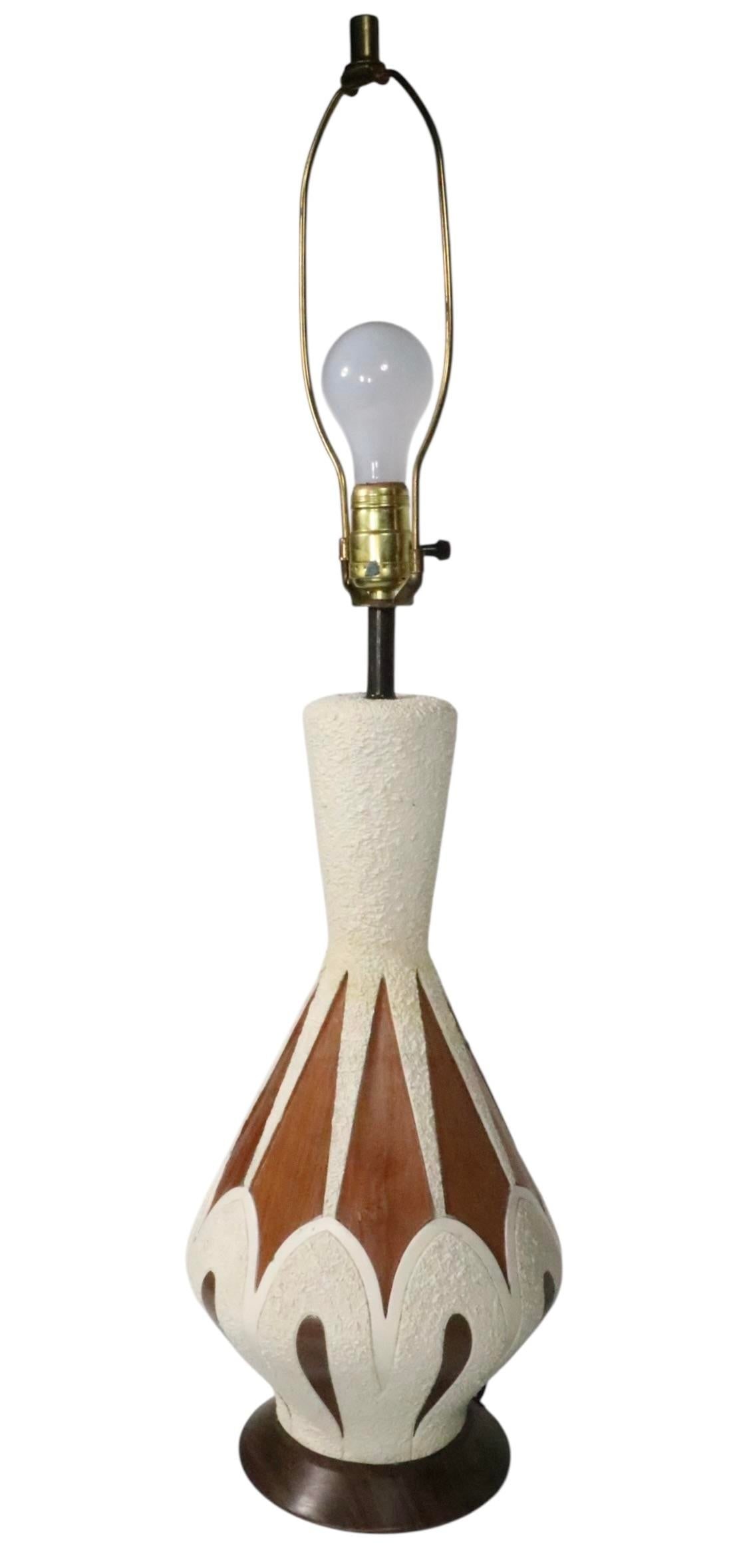 Mid 20th Century Ceramic and Wood Veneer Table Lamps - a Pair - 5