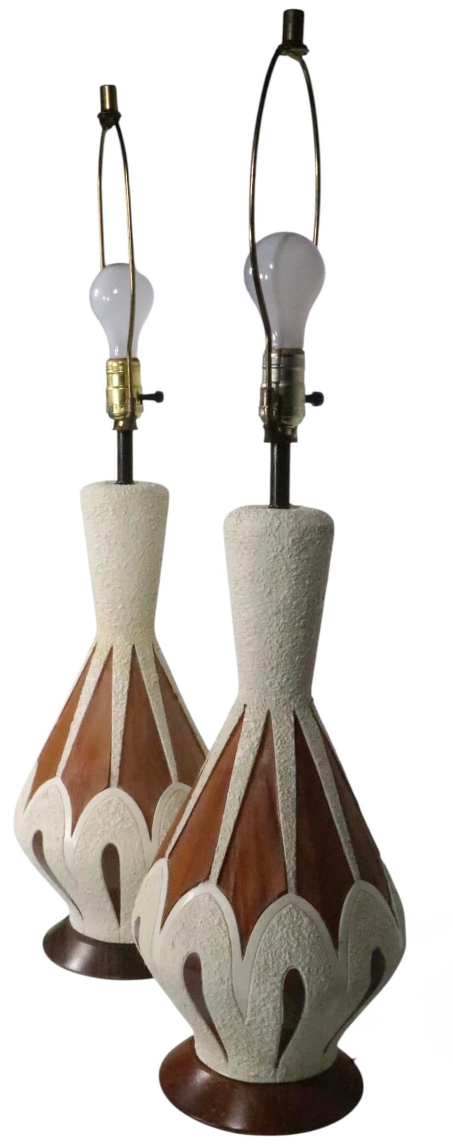 Mid 20th Century Ceramic and Wood Veneer Table Lamps - a Pair - 6