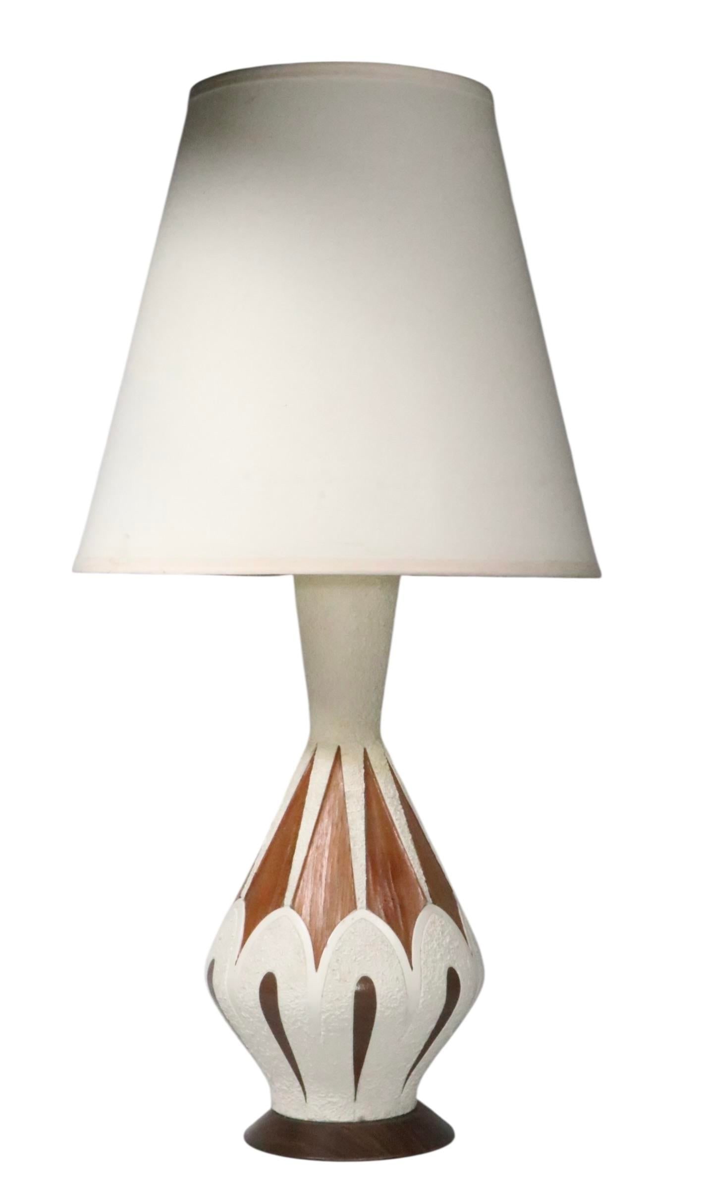 Mid 20th Century Ceramic and Wood Veneer Table Lamps - a Pair - 7