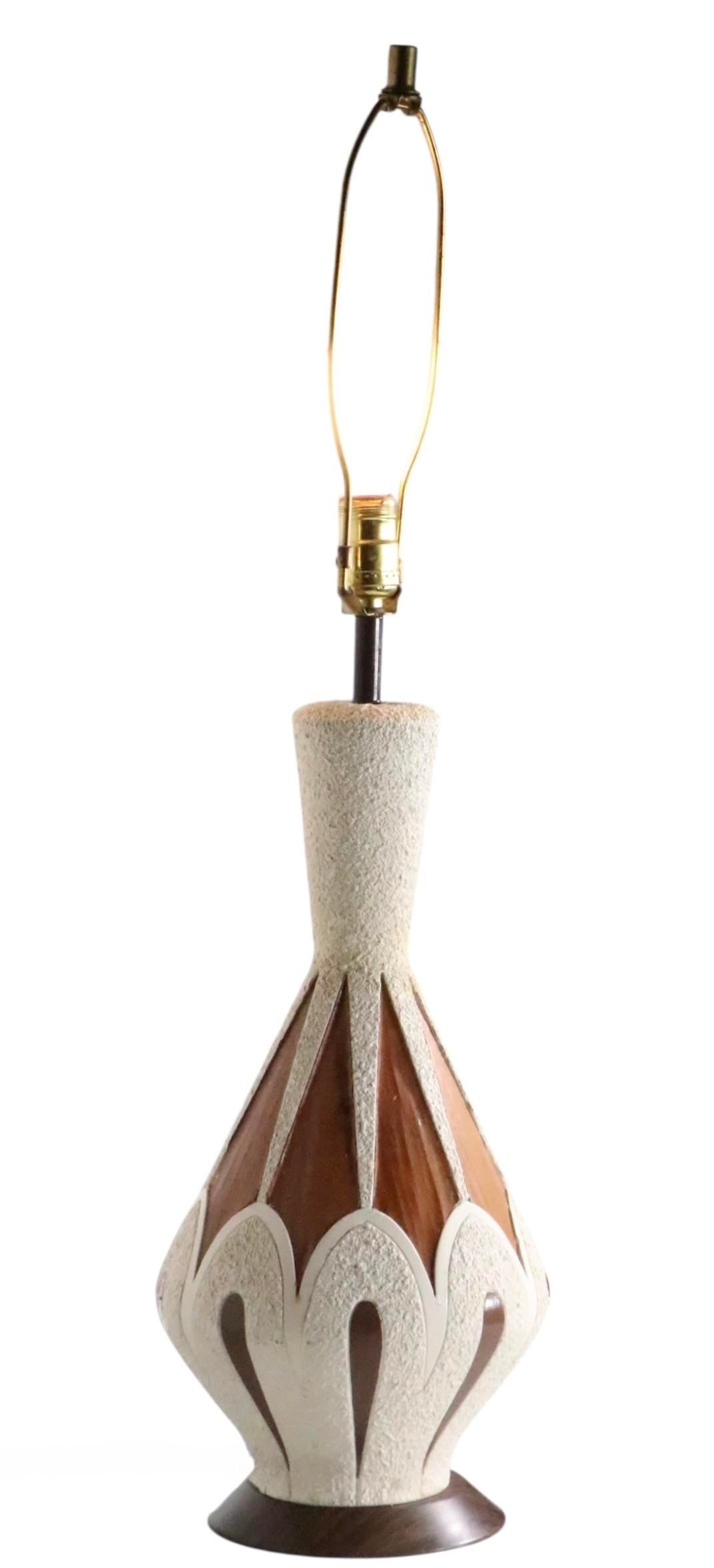 Mid 20th Century Ceramic and Wood Veneer Table Lamps - a Pair - 8