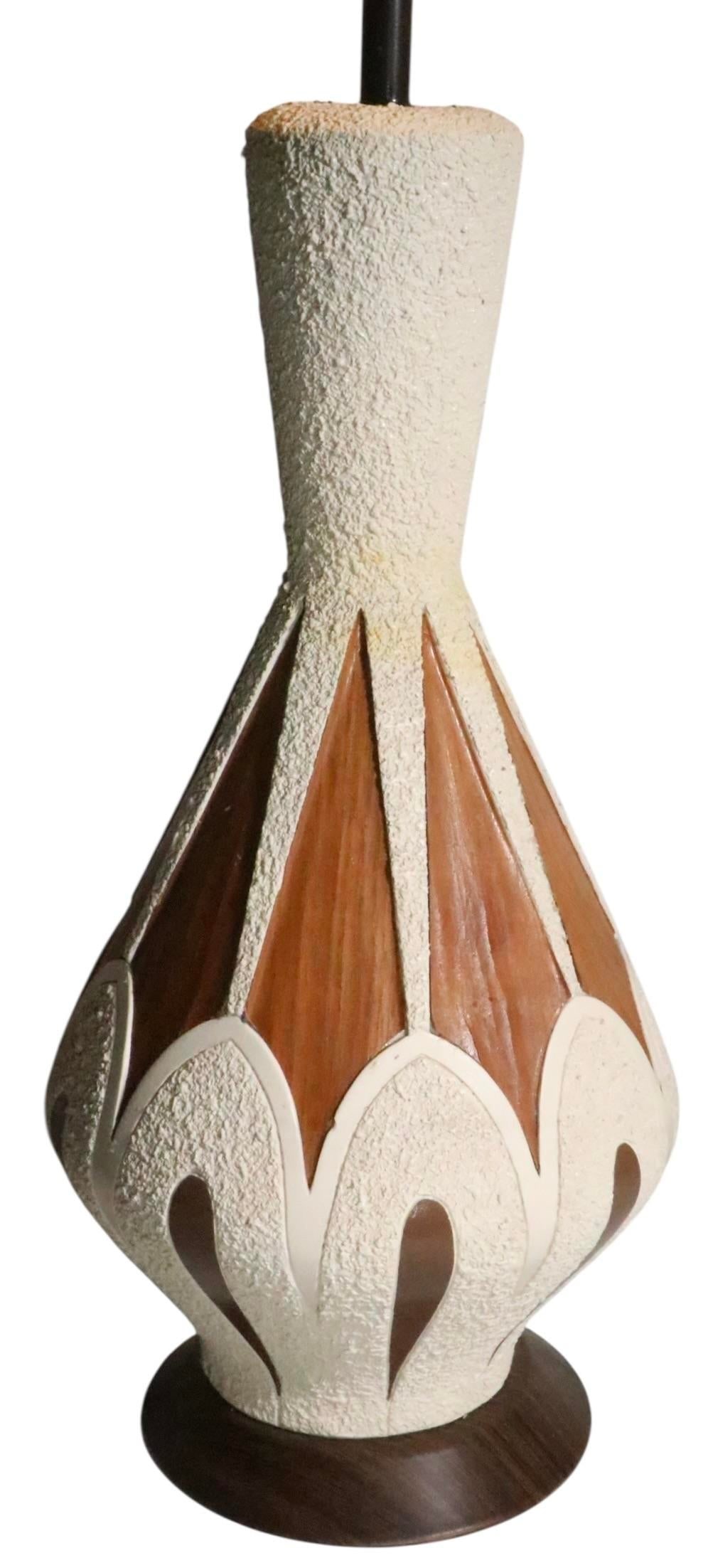 Mid 20th Century Ceramic and Wood Veneer Table Lamps - a Pair - 9