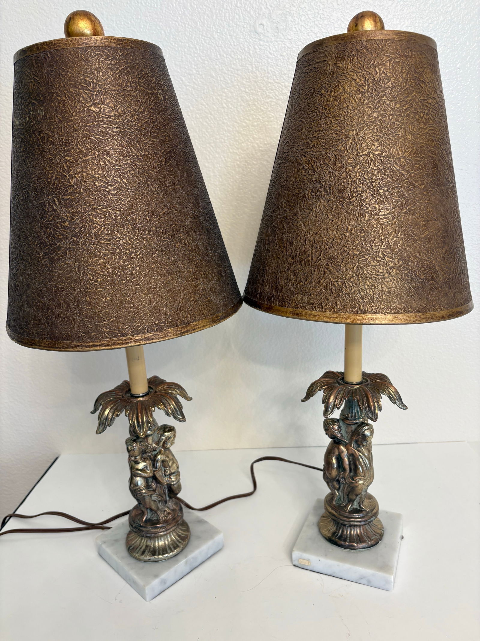 Vintage Rare Cherub Lamps With Marble Base Attached - a Pair - 2