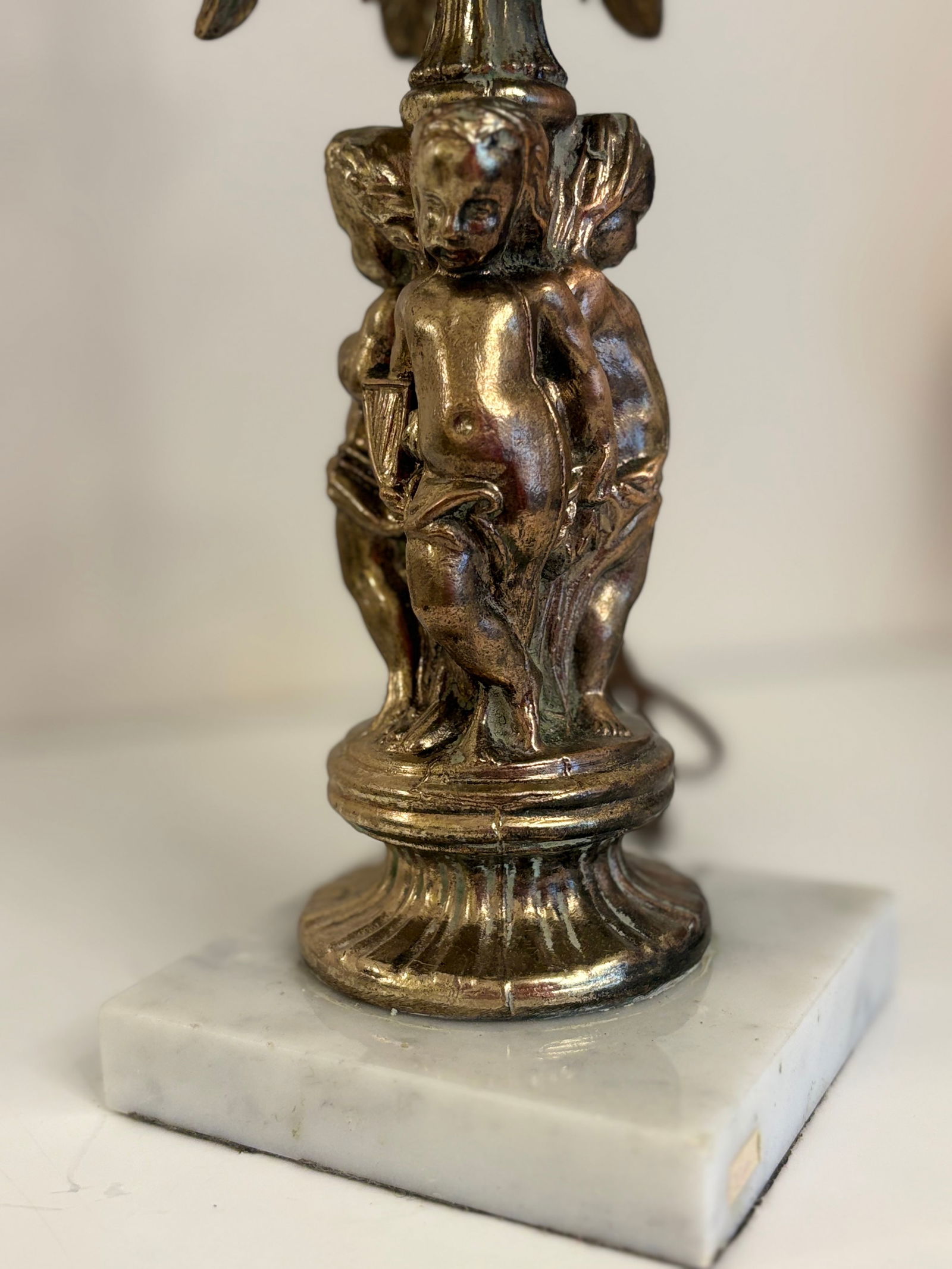 Vintage Rare Cherub Lamps With Marble Base Attached - a Pair - 3