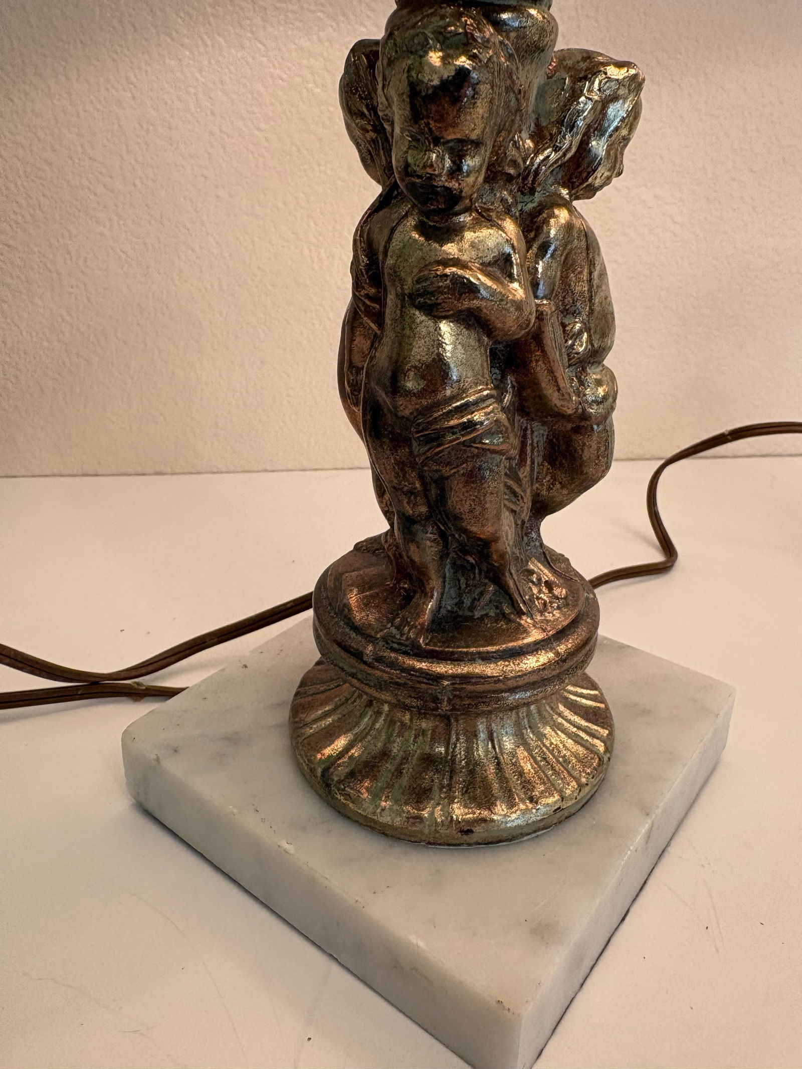 Vintage Rare Cherub Lamps With Marble Base Attached - a Pair - 4