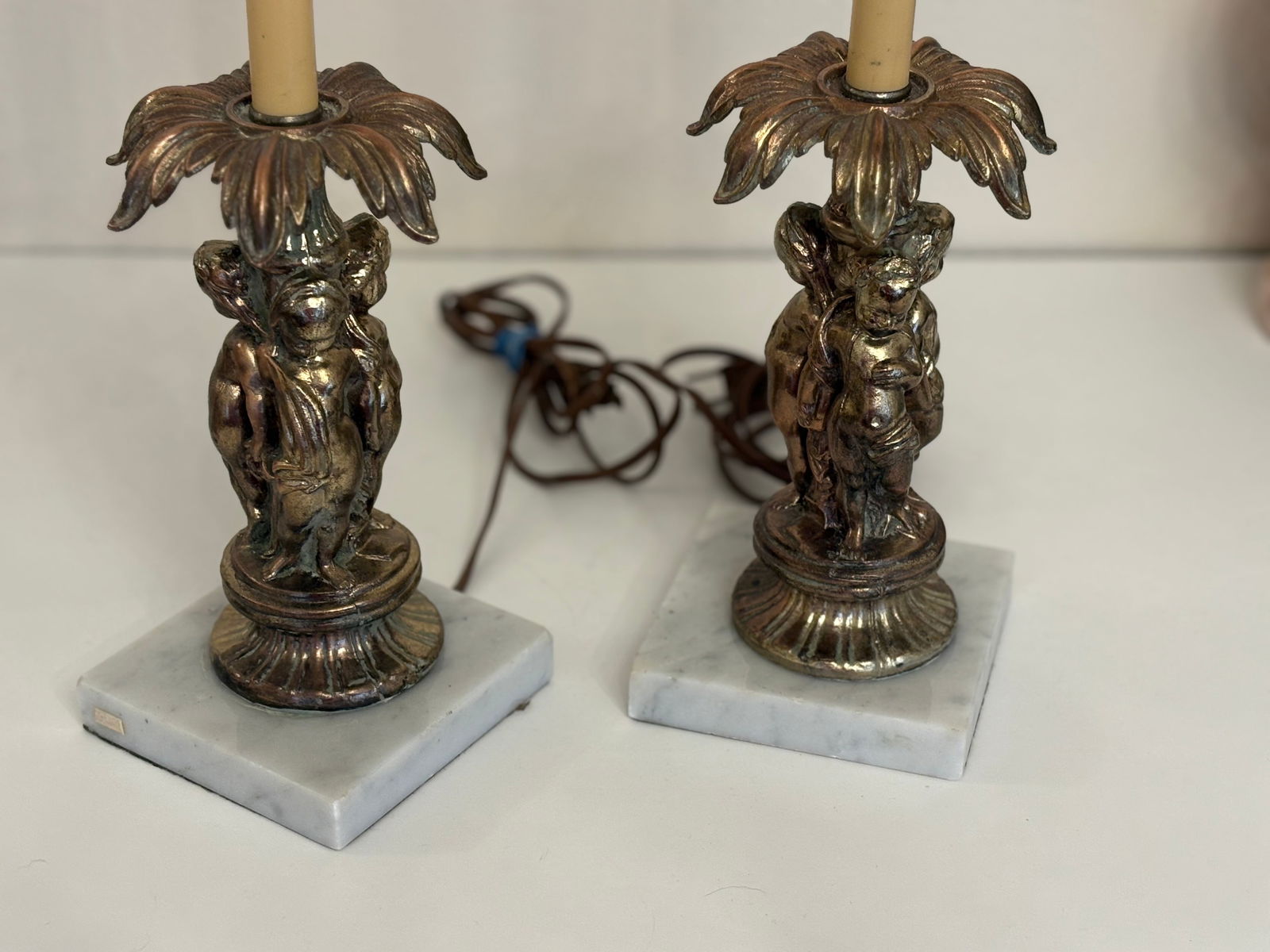 Vintage Rare Cherub Lamps With Marble Base Attached - a Pair - 5