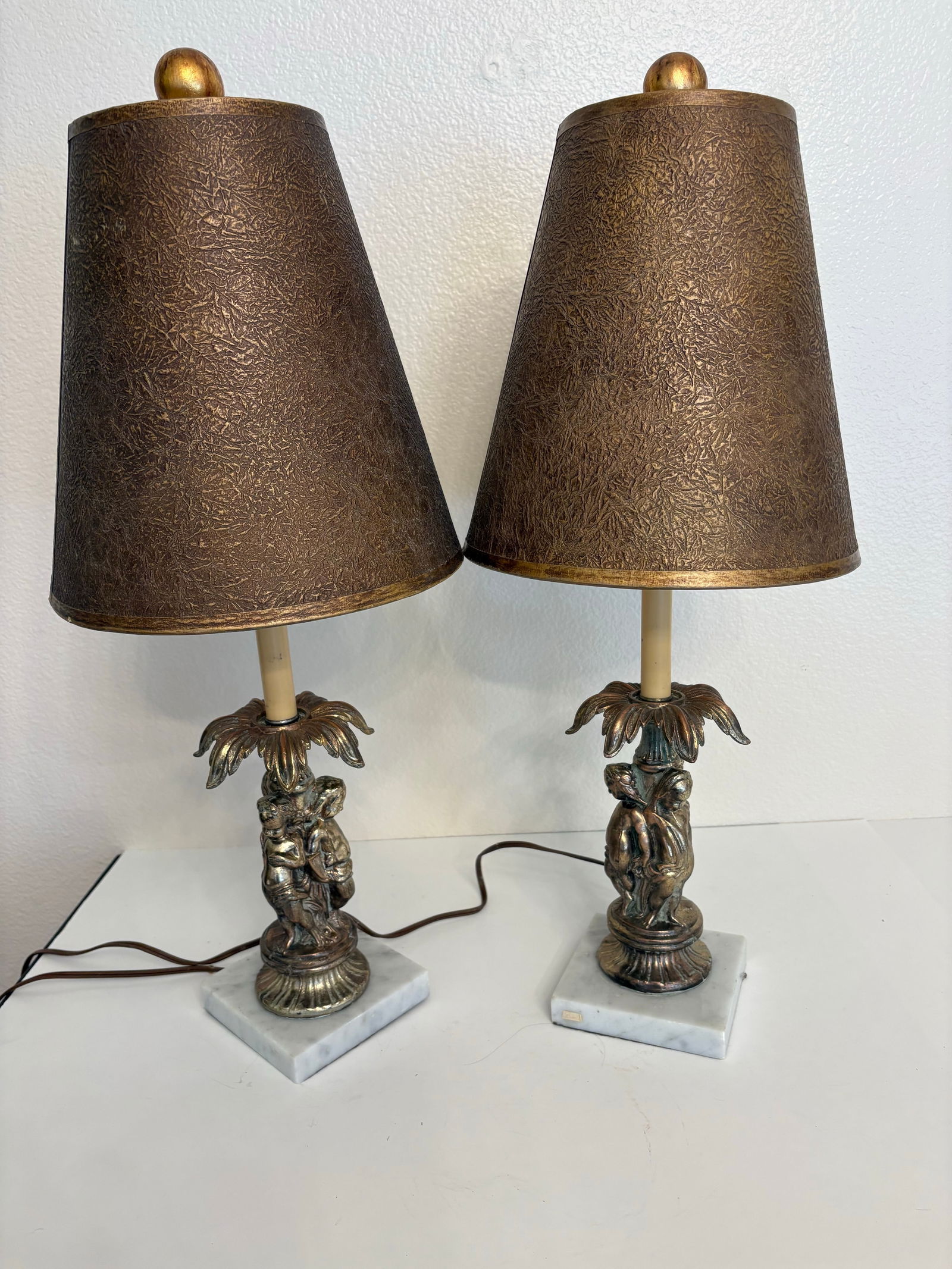 Vintage Rare Cherub Lamps With Marble Base Attached - a Pair - 6