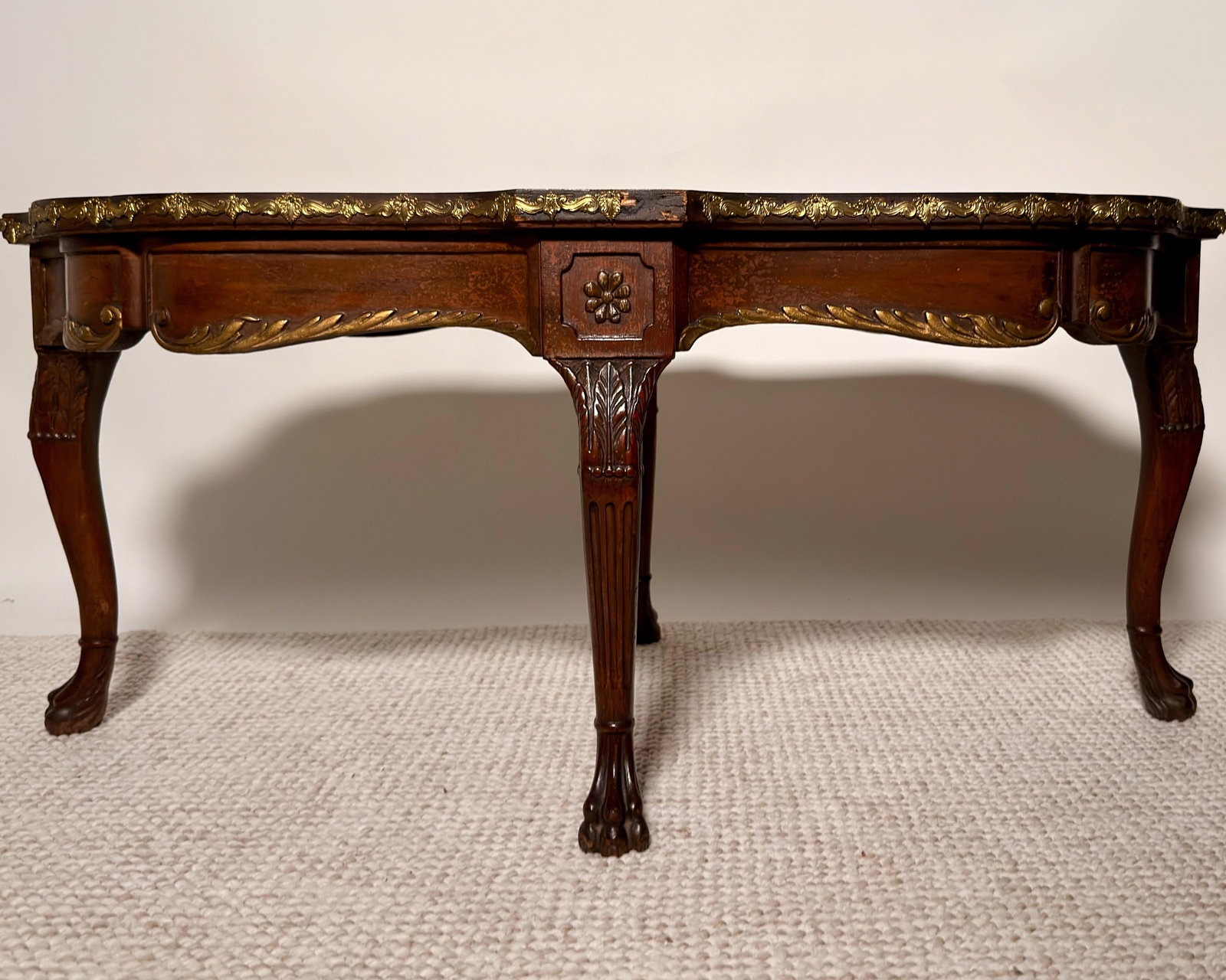 Mid-20th Century Louis XV Style Burl Marquetry Coffee Table With Gilt Ormolu Mounts - 9