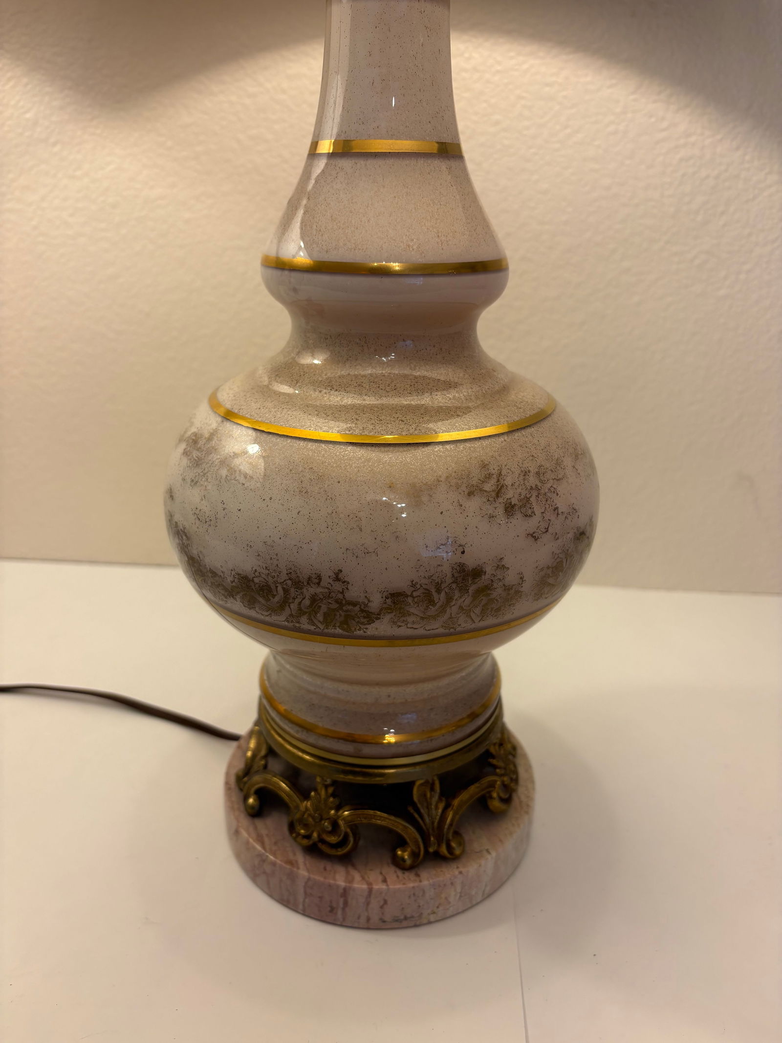 1950s Hollywood Regency Brass, Glass and Marble 3-Way Lamps - a Pair - 2