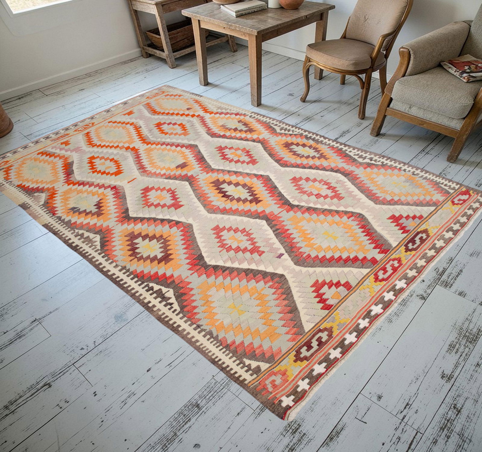 Vintage Handwoven Turkish Rug Kilim, Primitive Tribal Statement, Bohemian Area Rug - 5"²8"³ - 2