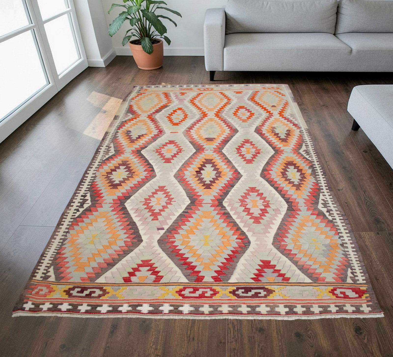 Vintage Handwoven Turkish Rug Kilim, Primitive Tribal Statement, Bohemian Area Rug - 5"²8"³ - 3