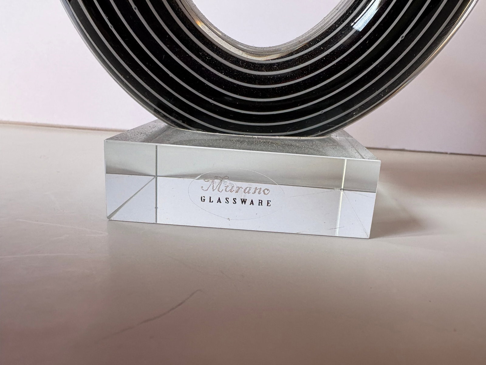 Murano Vintage Hand Blown Glass Sculpture, Twisted Ribbon Love Knot on a Clear Crystal Base - 4