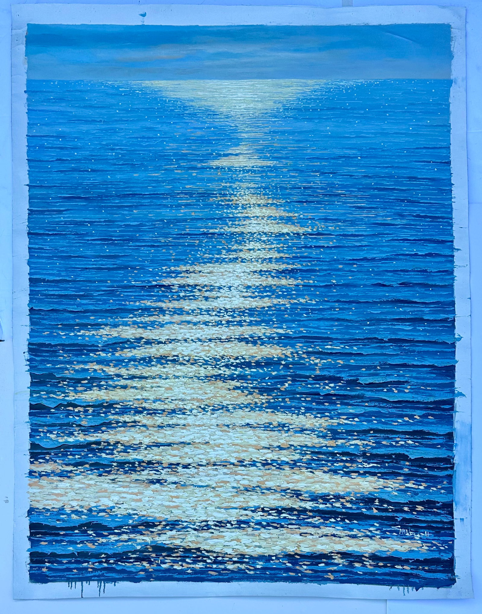 Moonpath "” Seascape Original Oil Painting, Unstretched, by Samuel H. - 5