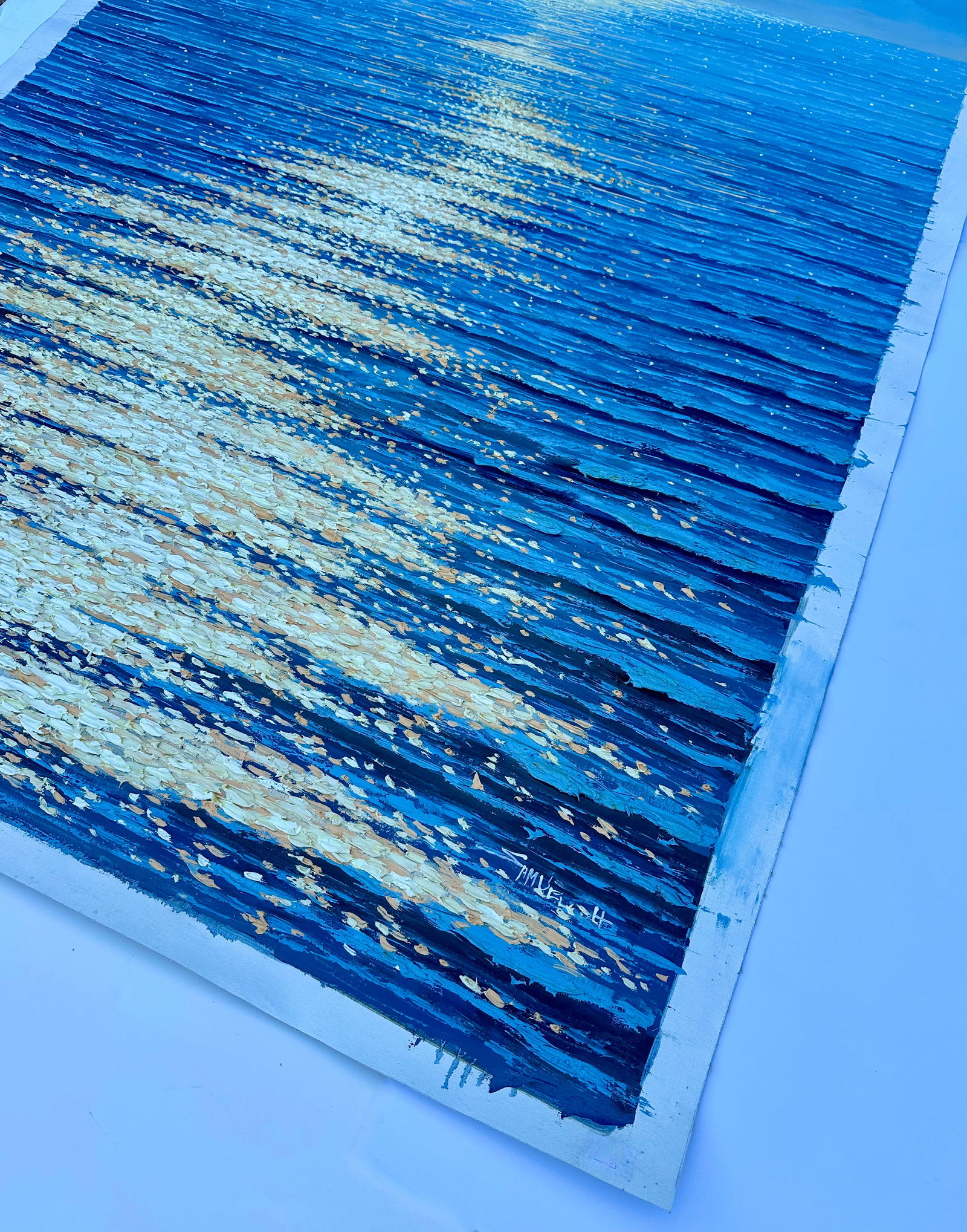 Moonpath "” Seascape Original Oil Painting, Unstretched, by Samuel H. - 7