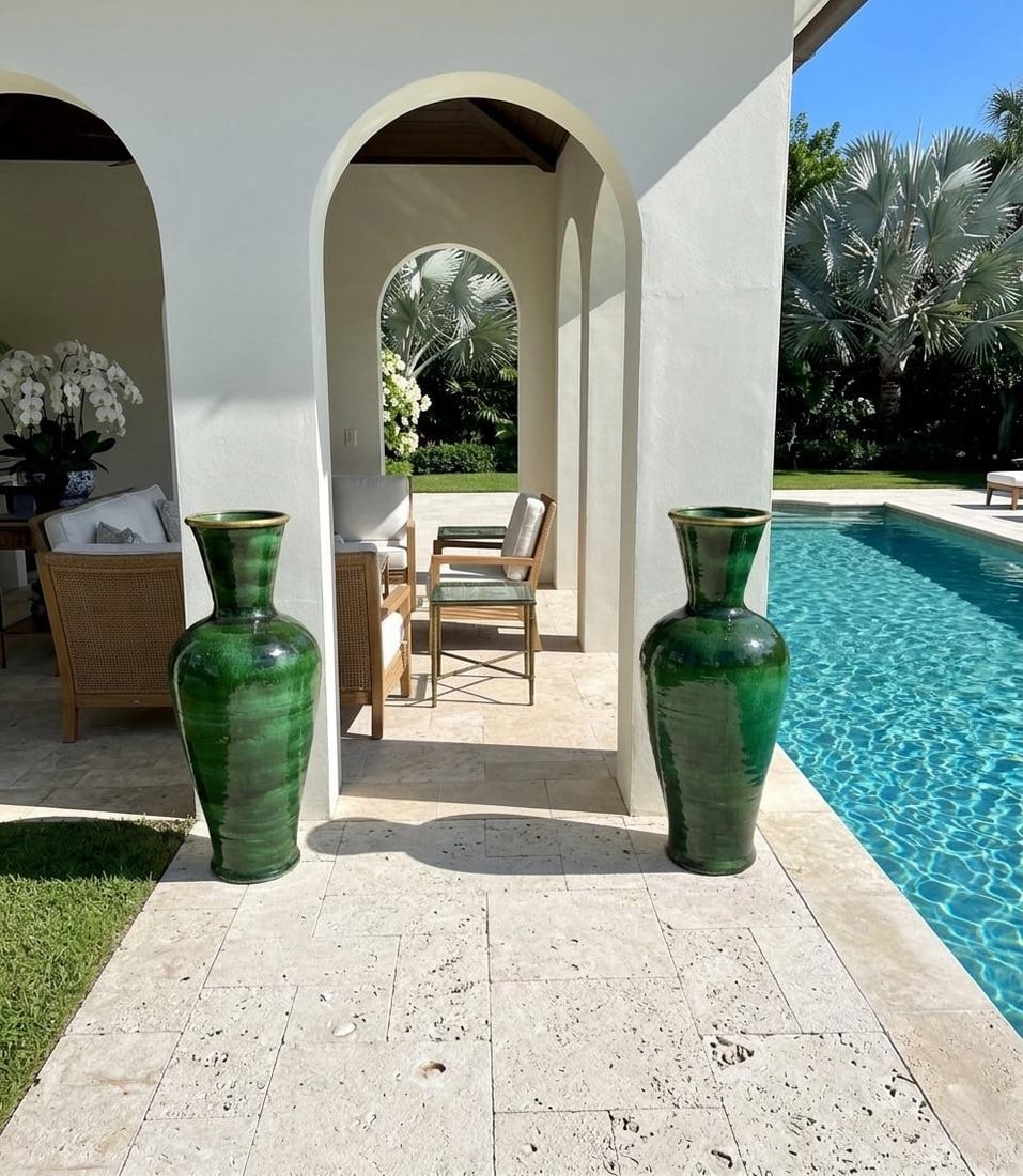 Pair of Massive 38" Hand-Glazed Emerald Green Moroccan Terracotta Vases - 8