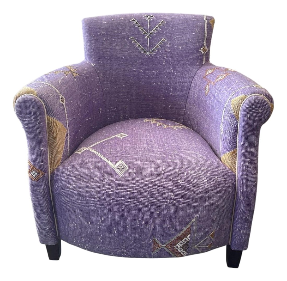 Handcrafted Moroccan Sabra Silk Club Chair - Marrakech: Elevate your interior with this striking, recently handcrafted club chair from Marrakech. This piece is a masterclass in global-chic design, featuring a classic, rounded silhouette upholstered in