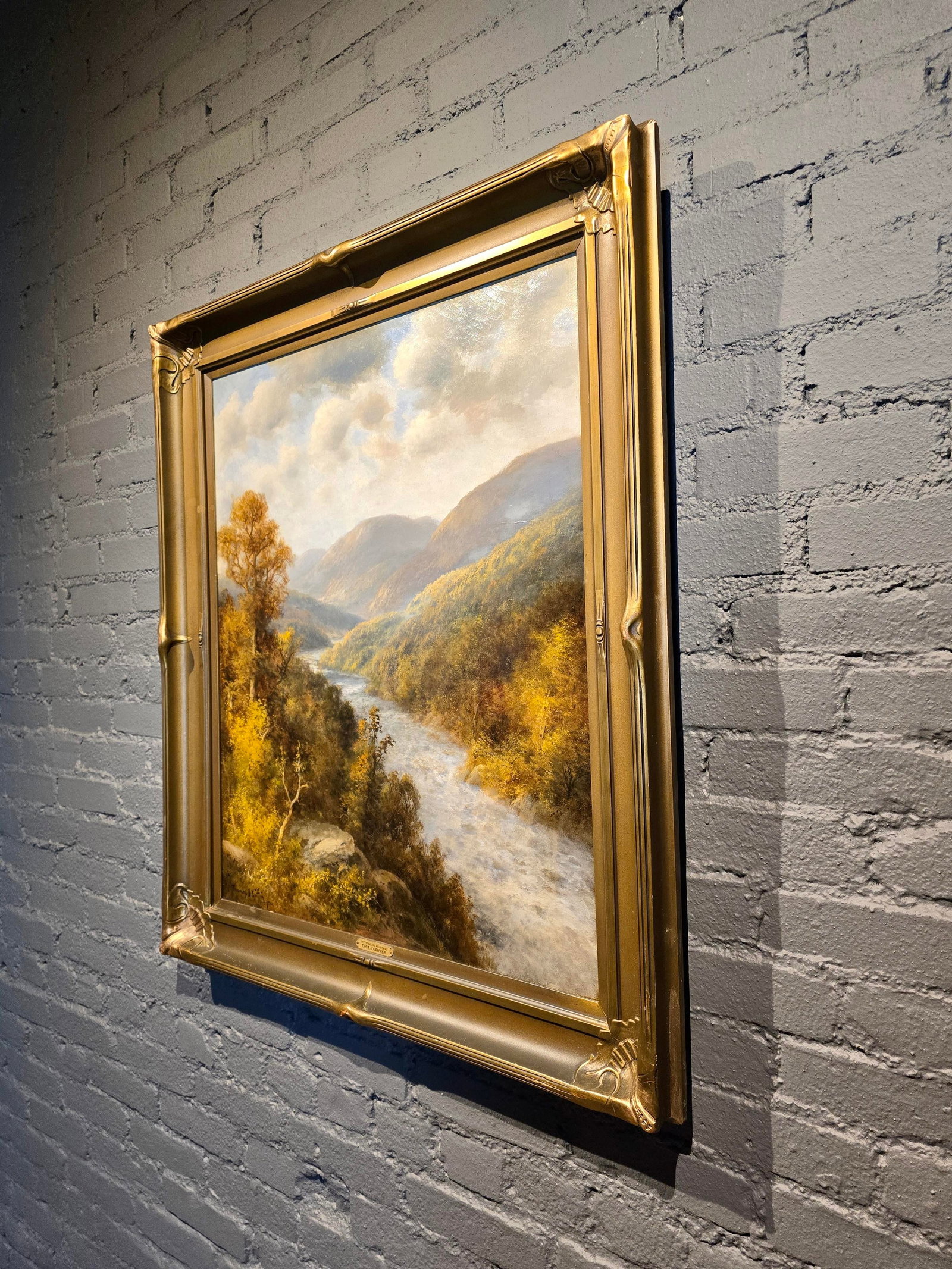 Thomas Bailey Griffin -Landscape W/ River on a Sunny & Cloudy Day -Oil Painting - 10