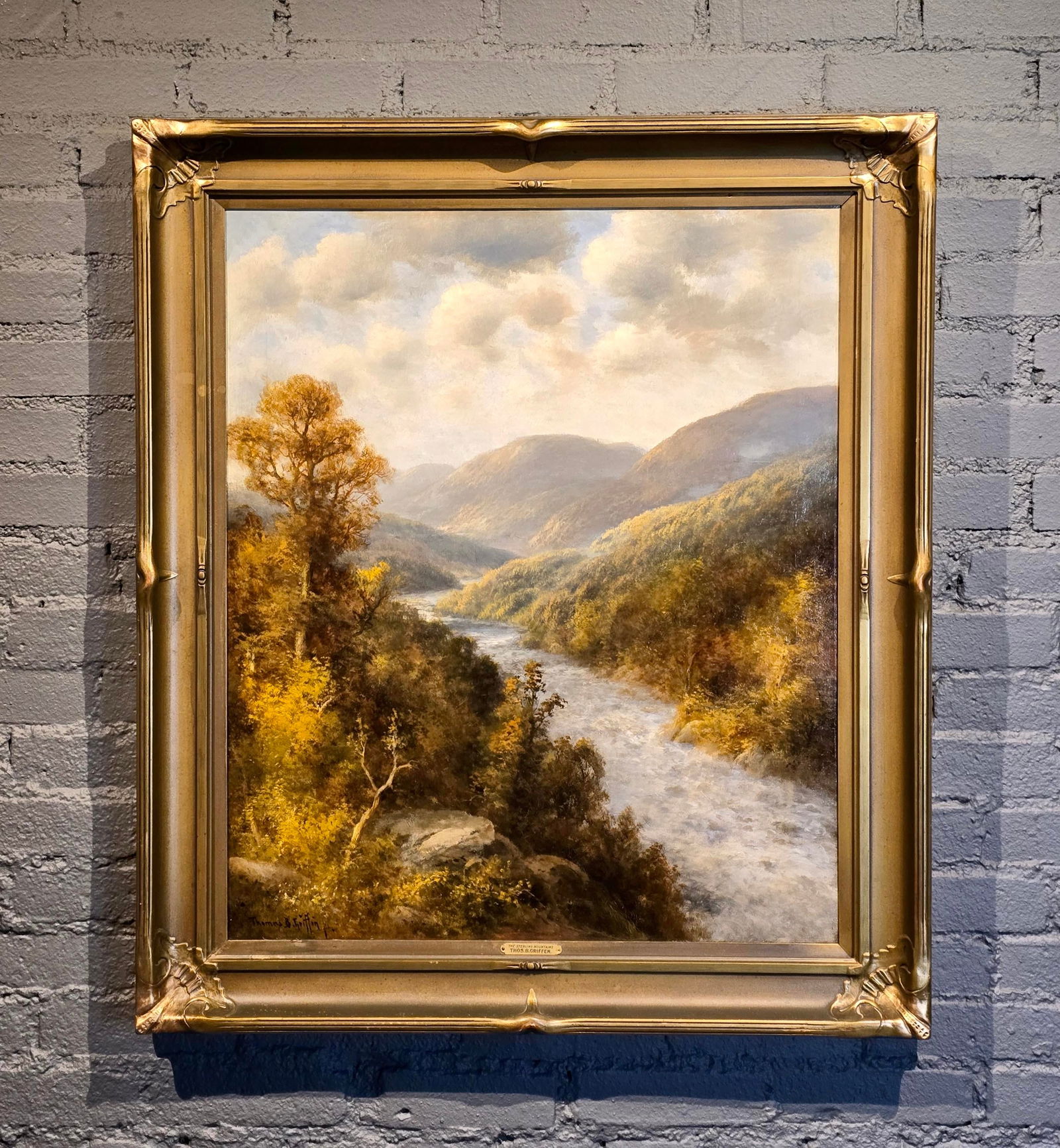 Thomas Bailey Griffin -Landscape W/ River on a Sunny & Cloudy Day -Oil Painting - 2