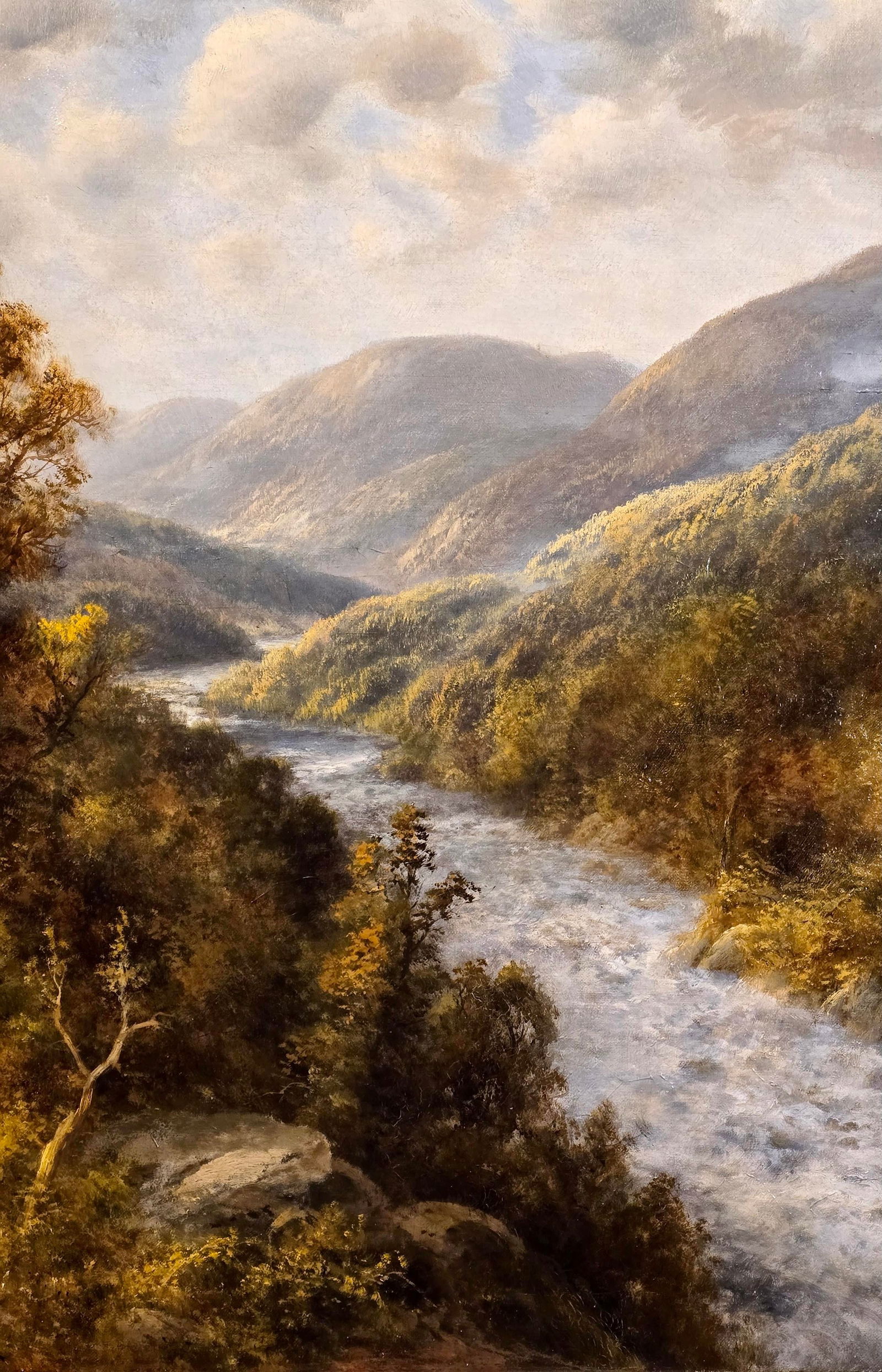 Thomas Bailey Griffin -Landscape W/ River on a Sunny & Cloudy Day -Oil Painting - 6