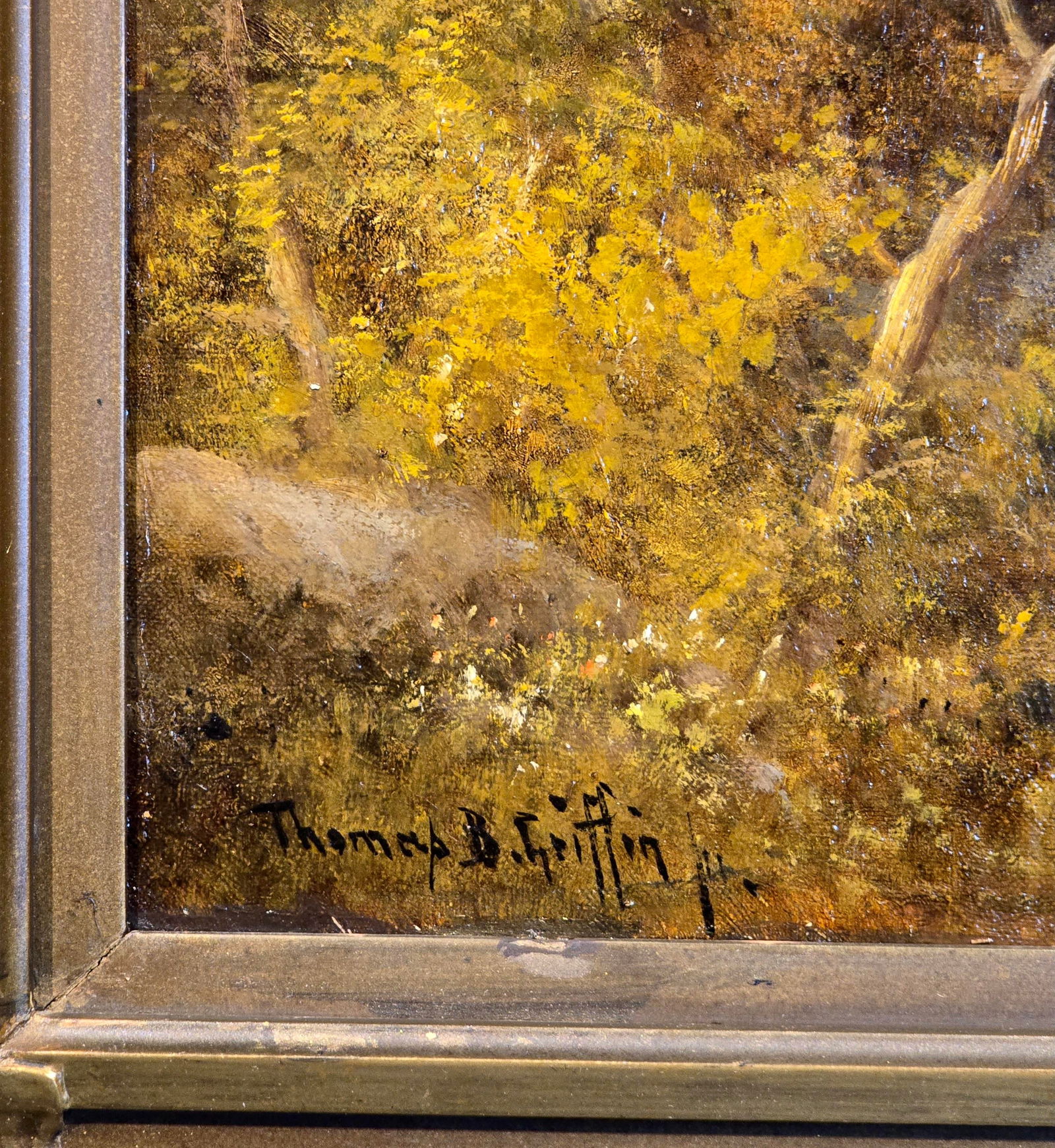 Thomas Bailey Griffin -Landscape W/ River on a Sunny & Cloudy Day -Oil Painting - 7