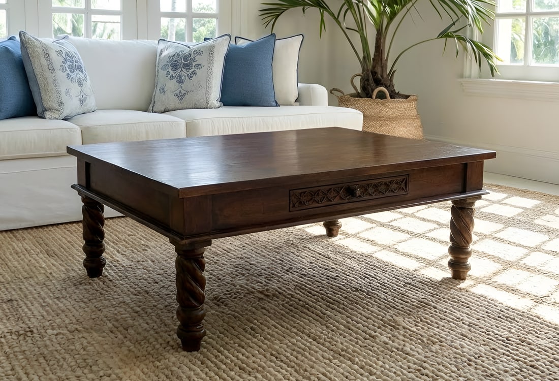 Mediterranean Spanish Revival Solid Wood Barley Twist Coffee Table 58" - 2