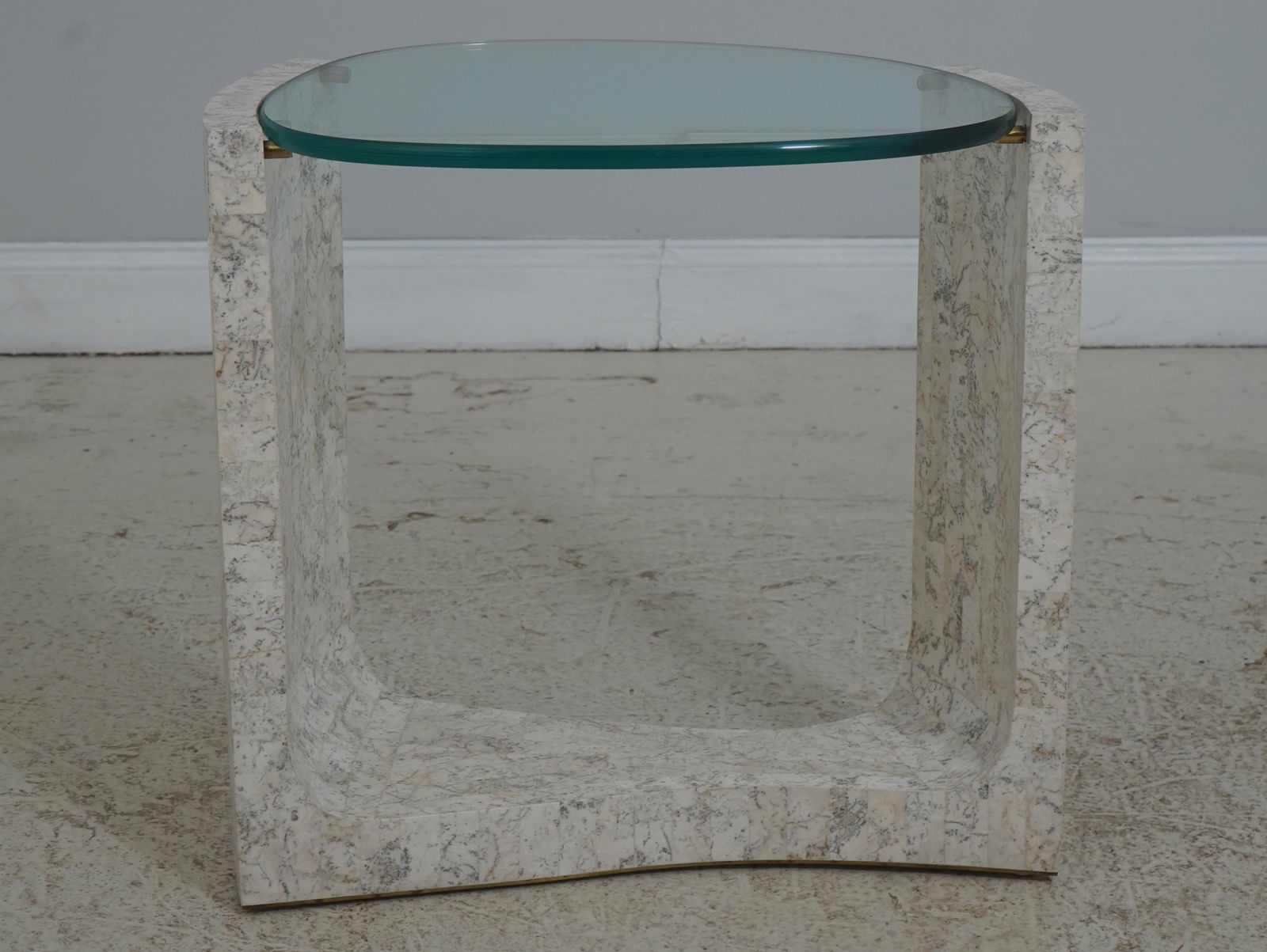 Pair Maitland Smith Modern Design Marble & Glass End Tables - 2