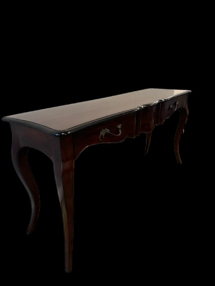 Vintage French Provincial Serpentine Console Table With Cabriole Legs & Drawers - 2