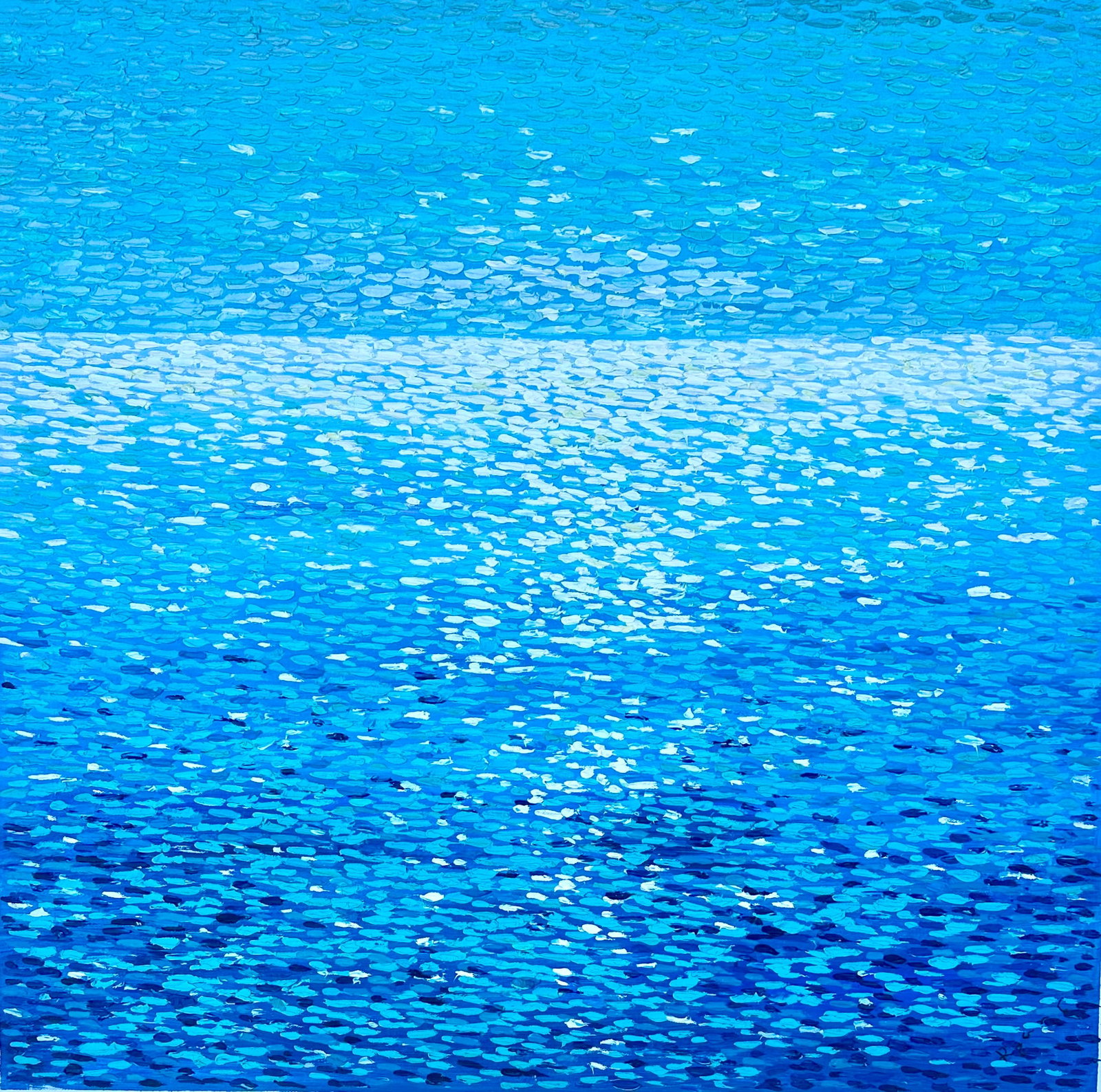 Seascape Shimmering Water "” Original Oil Painting, Unstretched, by Ryan C. - 2