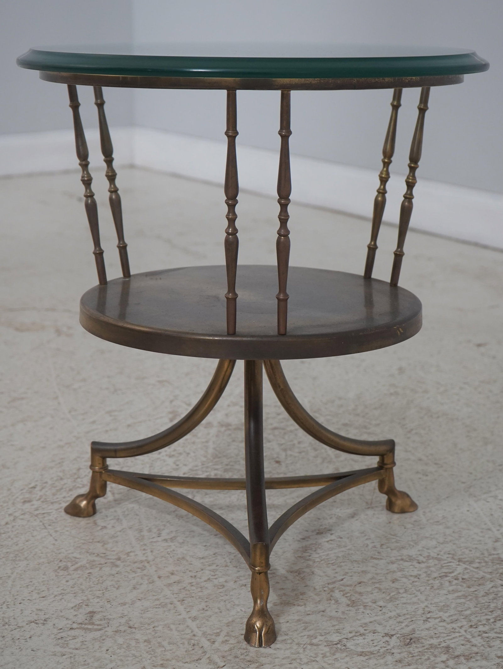 Vintage Regency Style Glass Top Brass Base Occasional Table - 2