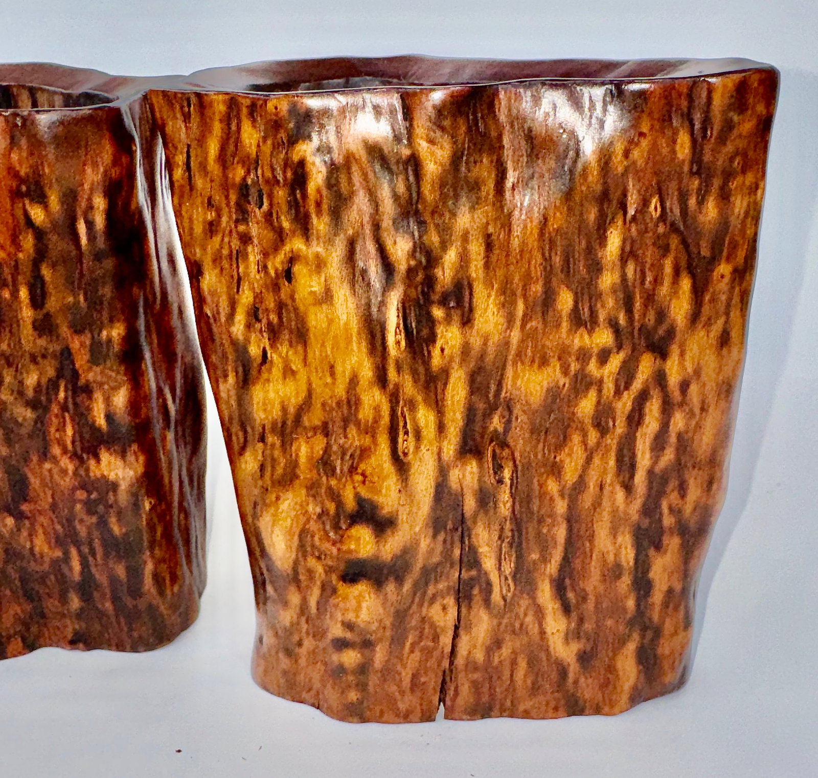 Set of Four Chinese Burl Root Wood Brush Pot Vessels, Scholar's Desk Accessories - 10