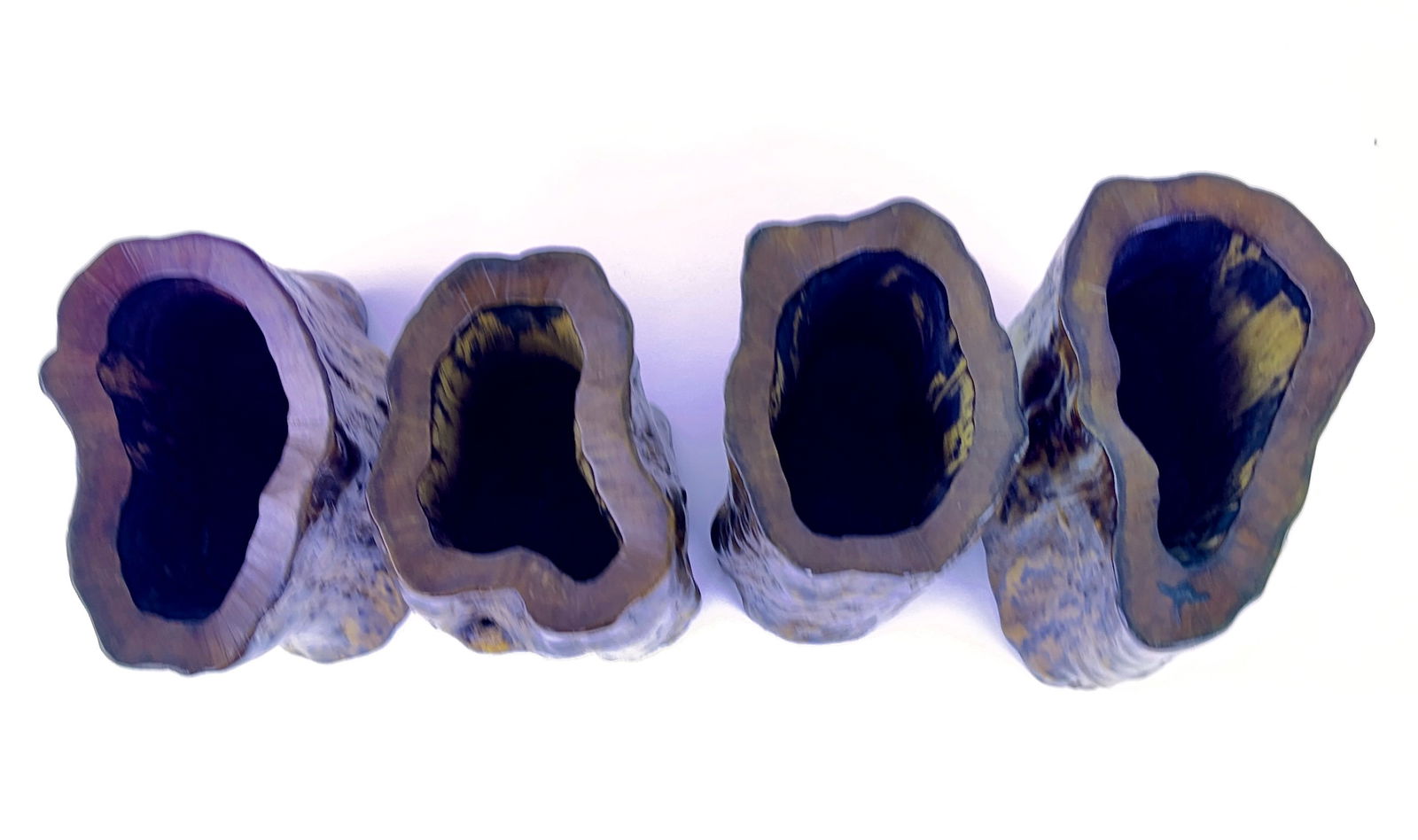 Set of Four Chinese Burl Root Wood Brush Pot Vessels, Scholar's Desk Accessories - 7