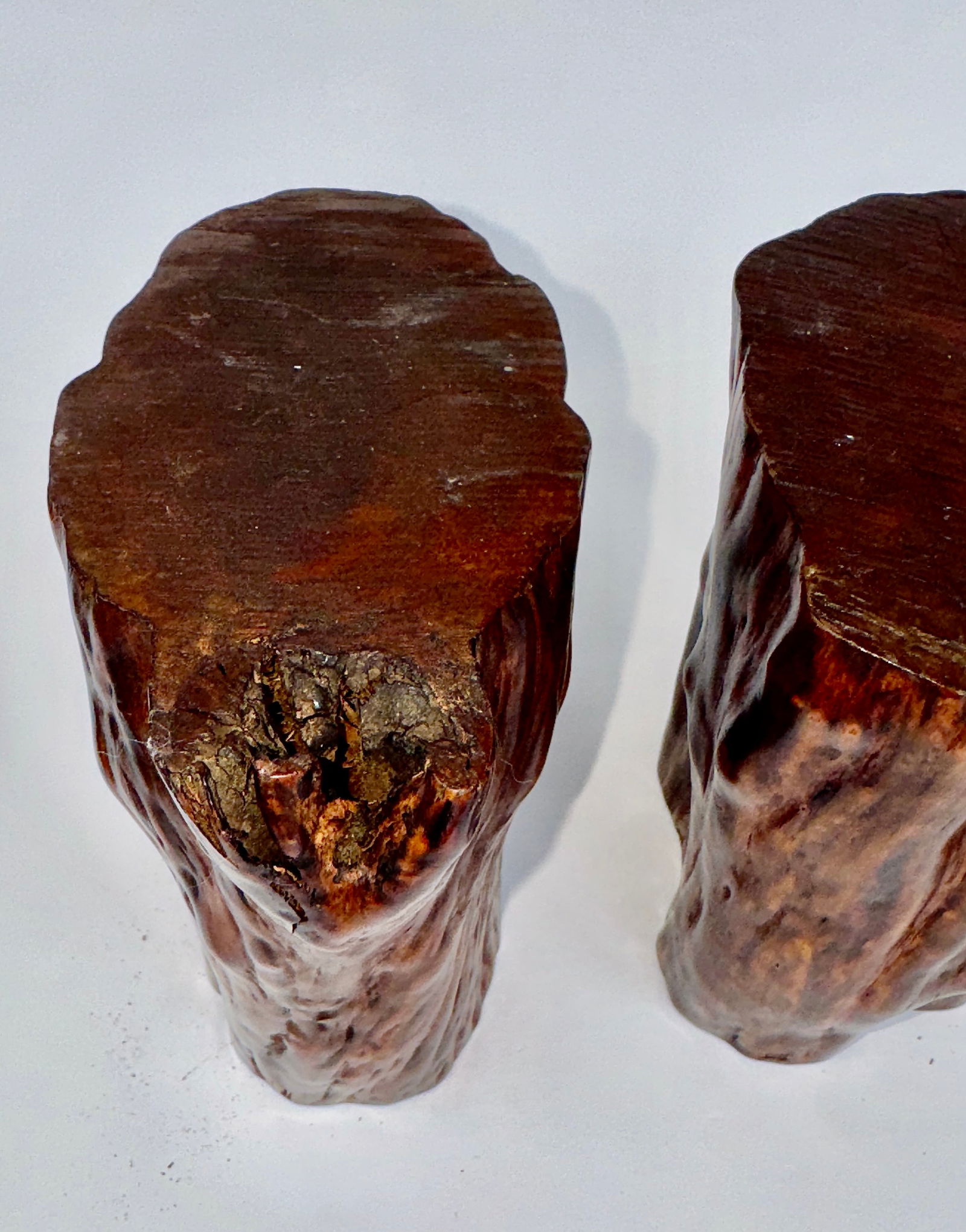 Set of Four Chinese Burl Root Wood Brush Pot Vessels, Scholar's Desk Accessories - 9