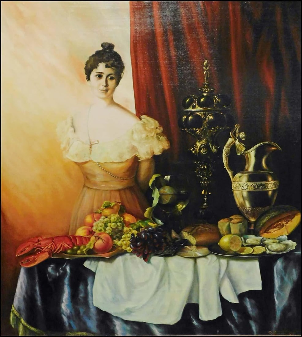 Fazly (Fazoil Ataullakhanov) "Portrait With Still Life" Original Oil Painting - 2