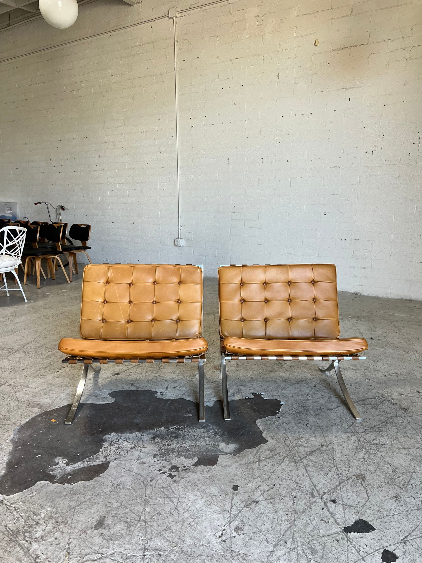 Early Vintage Mies Van Der Rohe Leather Barcelona Lounge Chairs for Knoll - A Pair - 2