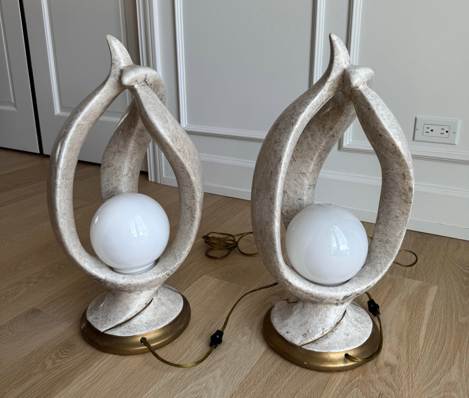 1980s Postmodern "Flame" Sculptural Lamps - Faux Stone & Gilt - a Pair - 7