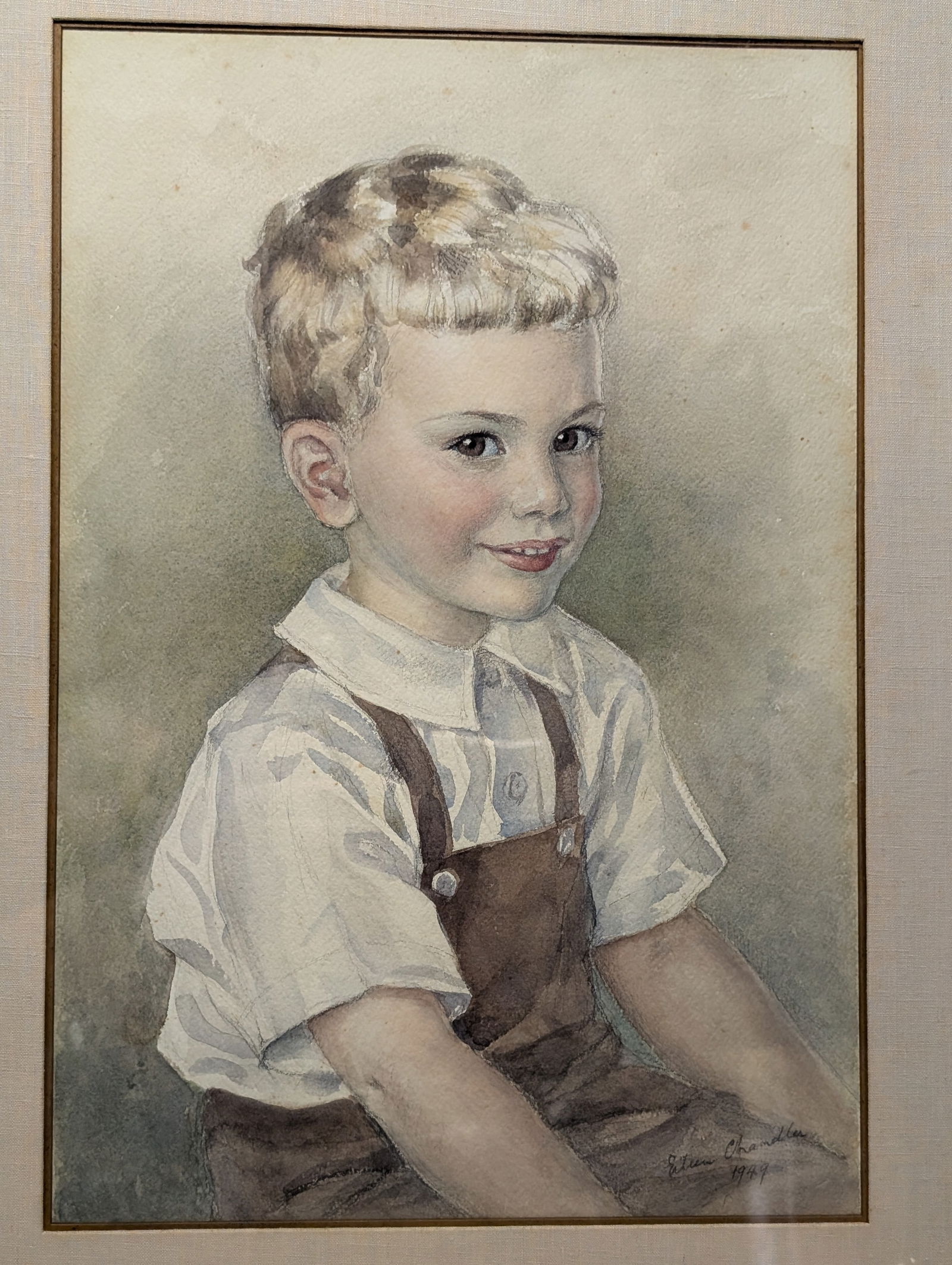 1940s "Portrait of a Young Boy" Watercolor on Paper by Eileen Chandler - 4