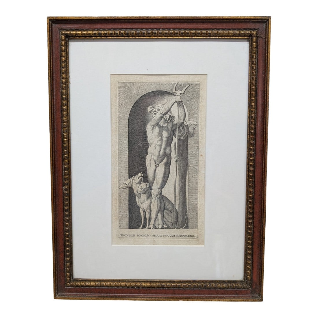 1500s "Pluto (After Il Rosso)" Engraving by Gian Jacopo Caraglio: 1526 "Pluto (After Il Rosso)" Engraving by Gian Jacopo Caraglio. Framed. Excellent period condition. Measures 14 1/2" by 11" in frame. Condition: Alterations: Original Condition Unaltered