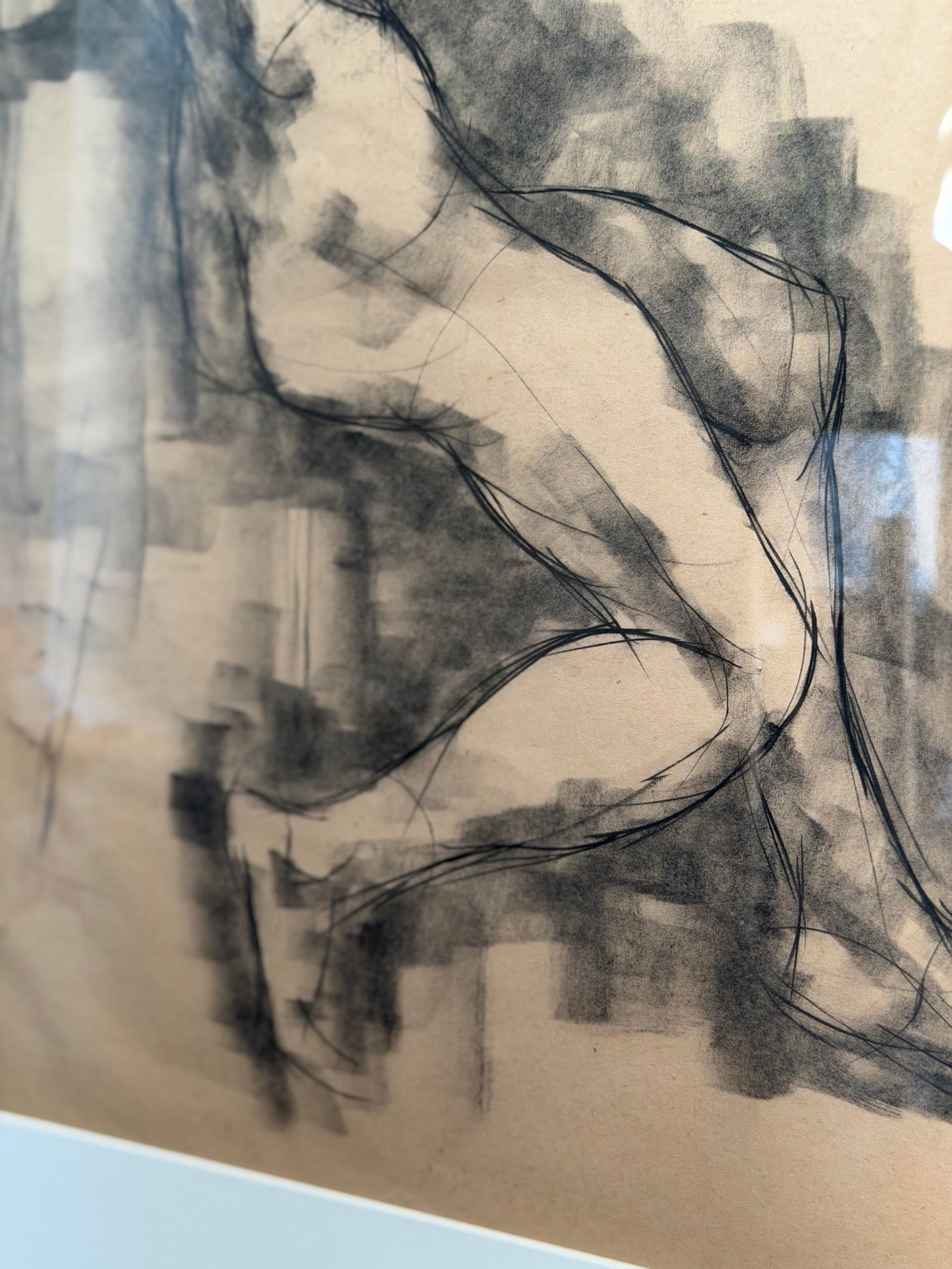 Original Charcoal Seated Nude Figure Study on Toned Paper, Mid-Century Framed Art I - 6