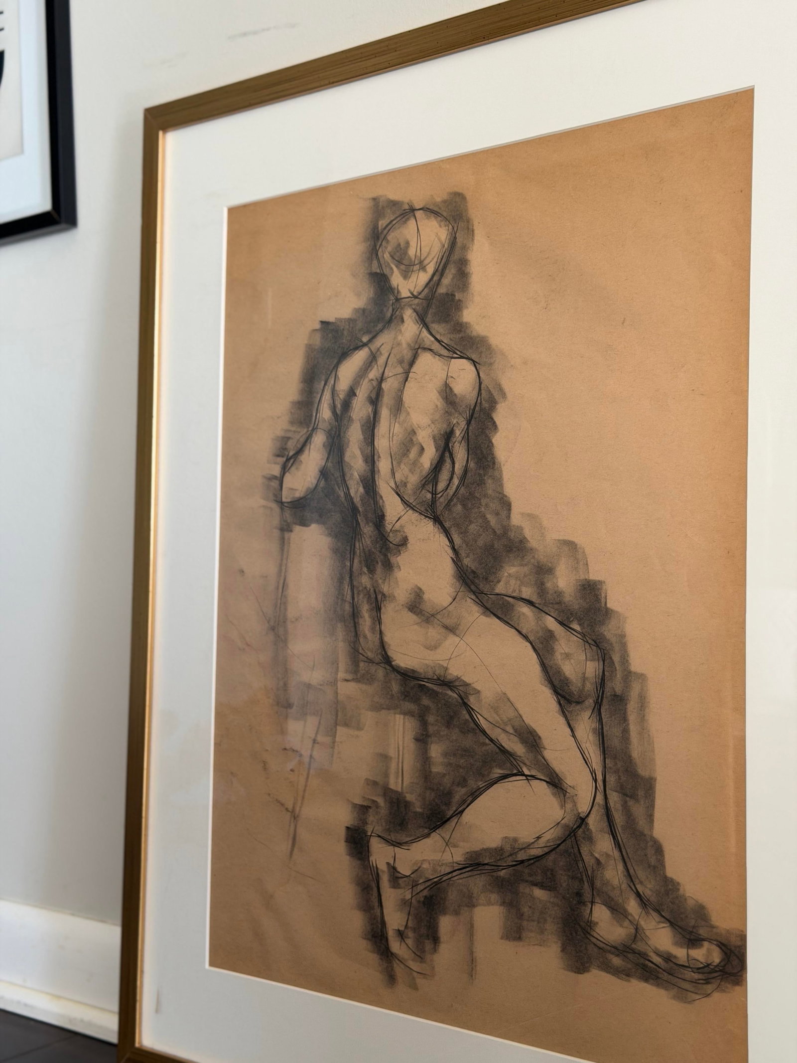 Original Charcoal Seated Nude Figure Study on Toned Paper, Mid-Century Framed Art I - 7