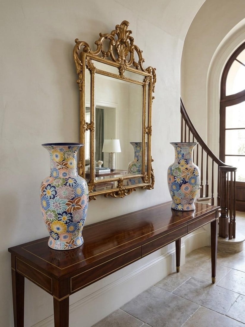 Pair of Hand-Painted Dutch Floral Vases - 7