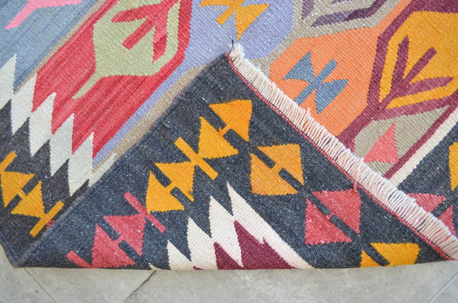 3x5 Ft Vintage Turkish Kilim Rug, Village Flat Weave, Natural Dyes, Multicolor Area Rug - 10