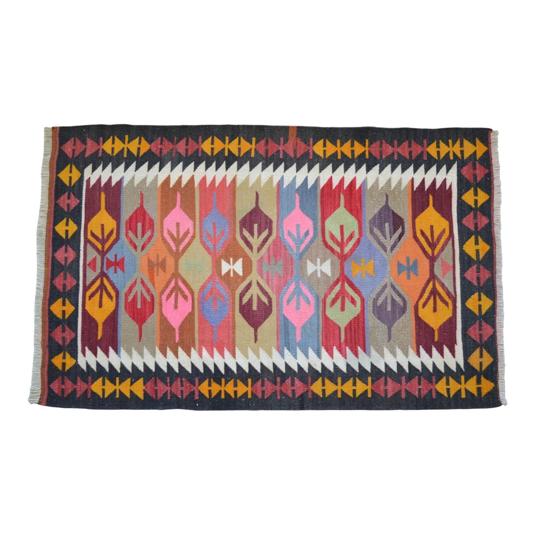 3x5 Ft Vintage Turkish Kilim Rug, Village Flat Weave, Natural Dyes, Multicolor Area Rug (1 of 17)